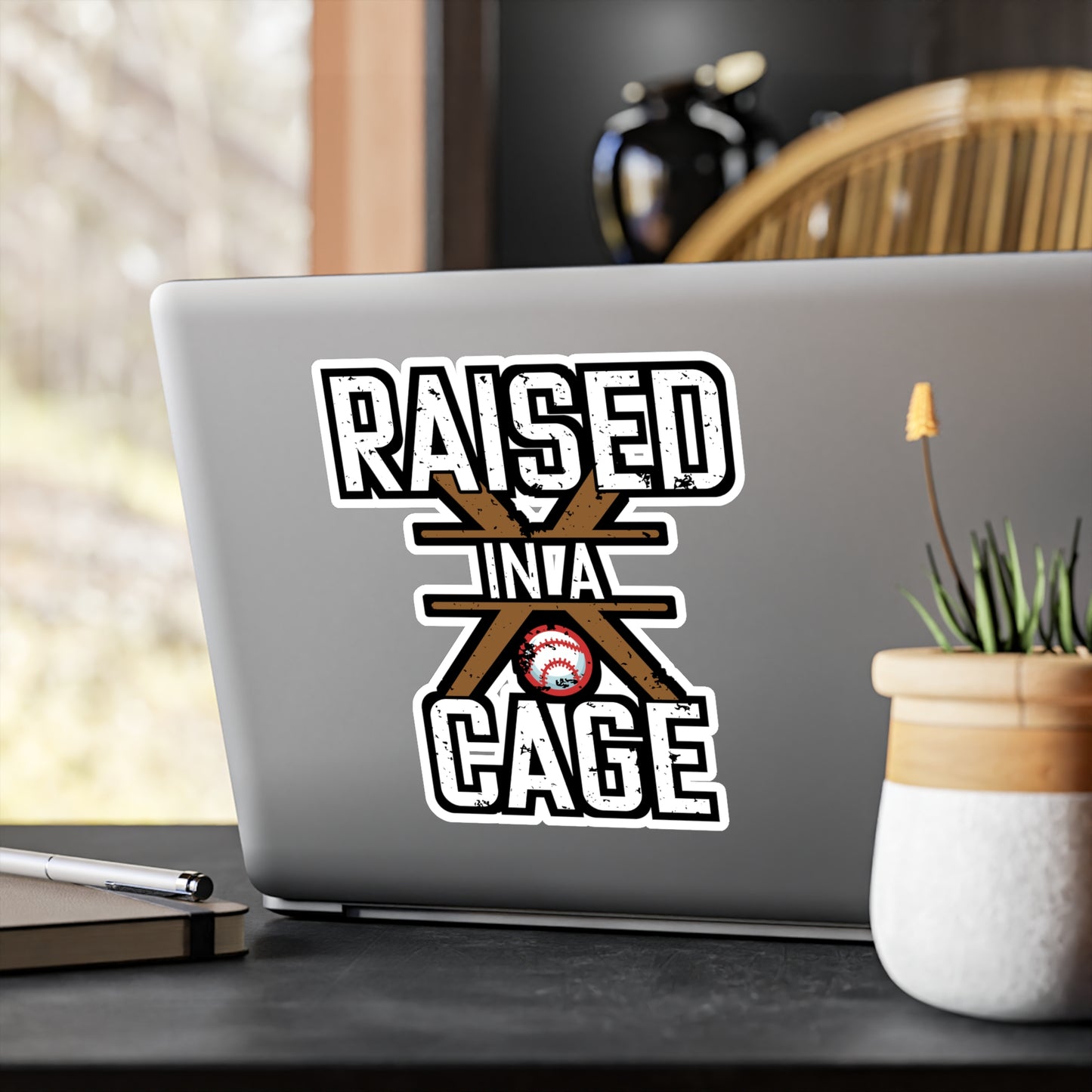 Raised in a Cage - Baseball Sticker for Car Window Laptop Sticker. Water Bottle Sticker, Vinyl Softball Decal, Game Sticker - Baseball Gift