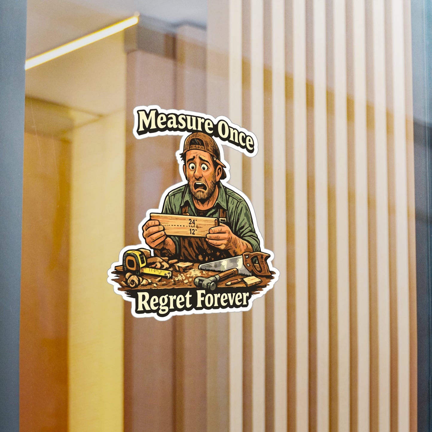 Carpenter Sticker Measure Once Regret Forever Funny Woodworker Woodworking Decals Waterproof Vinyl for Laptop Water Bottle