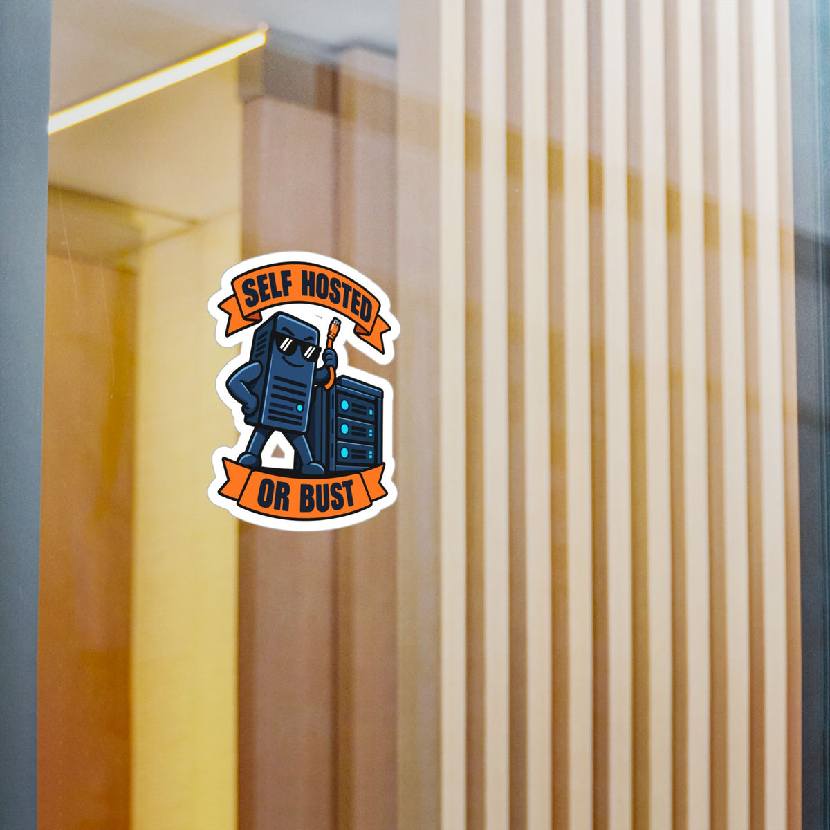 Server Sticker – Self Hosted Or Bust Sunglasses Design, Decals for Home Network Fans and Laptops