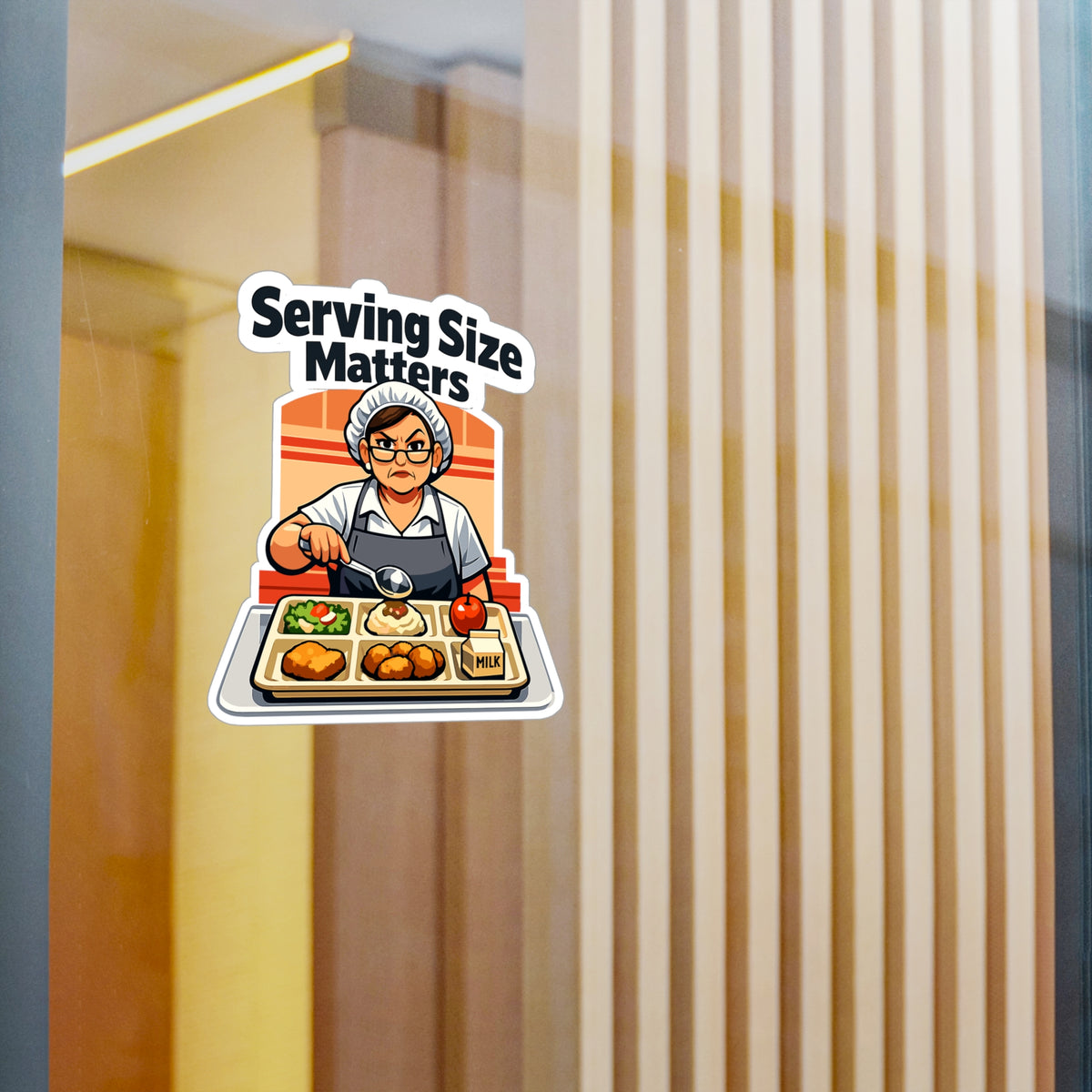 Lunch Lady Sticker "Serving Size Matters" Funny Canteen School Decals Waterproof Vinyl for Laptop Water Bottle
