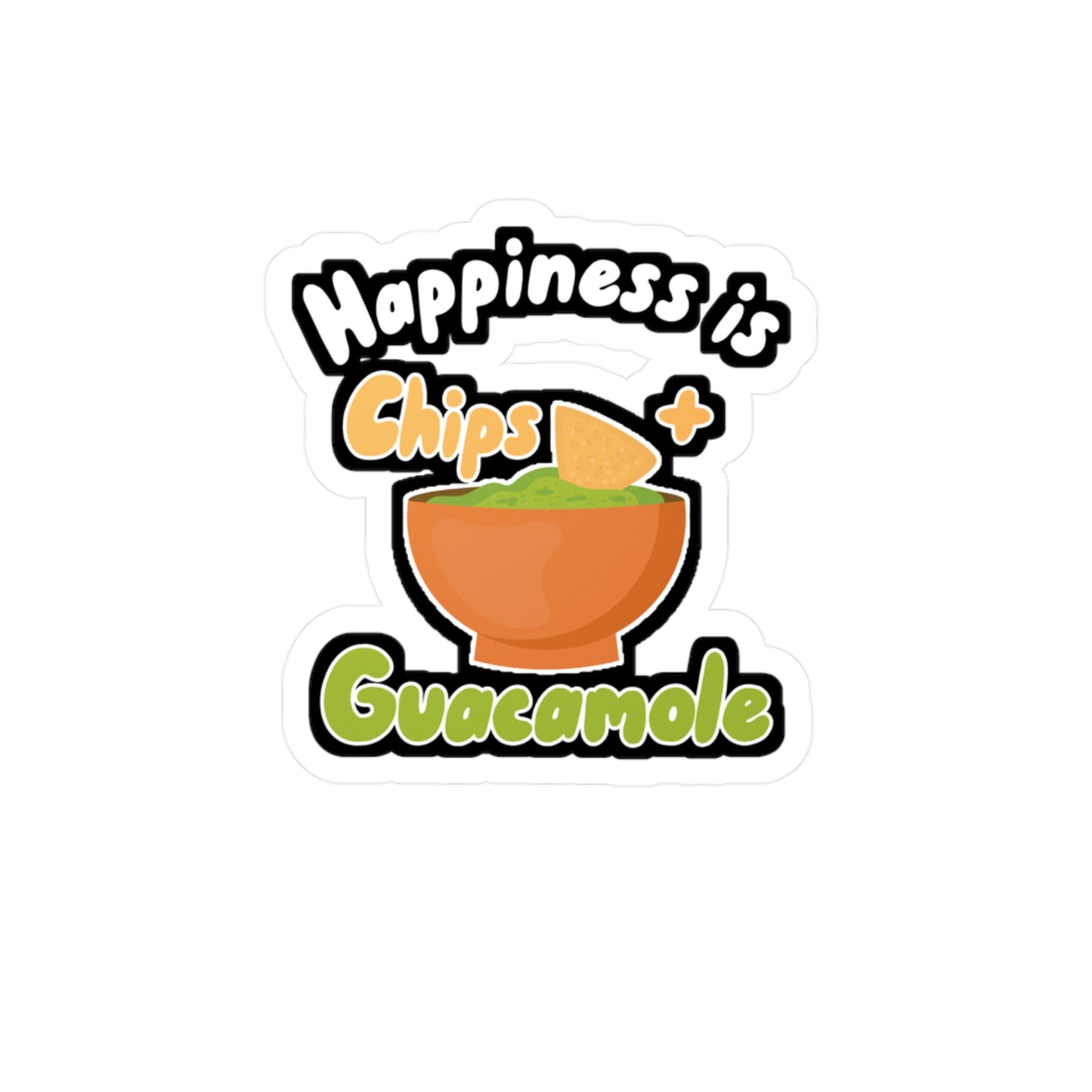 Happiness is Chips + Guacamole - Avocado Sticker for Wall, Laptop, Window, Truck, Car Avocado Gift Vinyl Food Decal Sticker