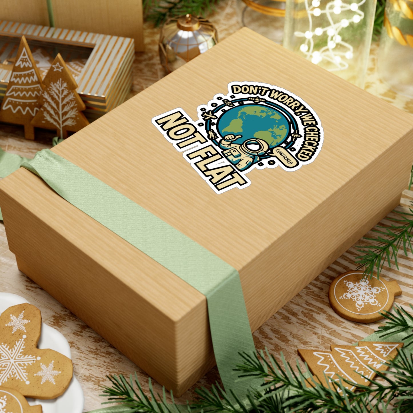 Don’t Worry, We Checked – Not Flat Sticker for Laptop, Water Bottle & Science Lover Gifts