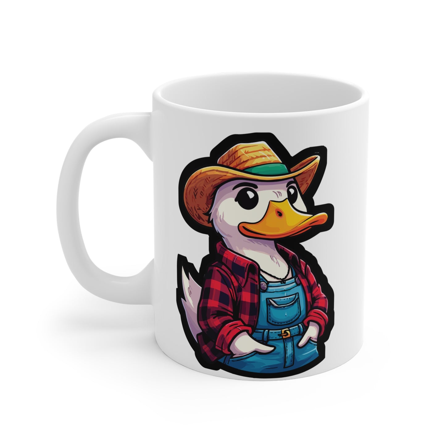 Farmer Duck - Duck Mug for Coffee 11oz. Duck Cup, White ceramic, Farmer Mug, Western Tea Cup - Duck Gift