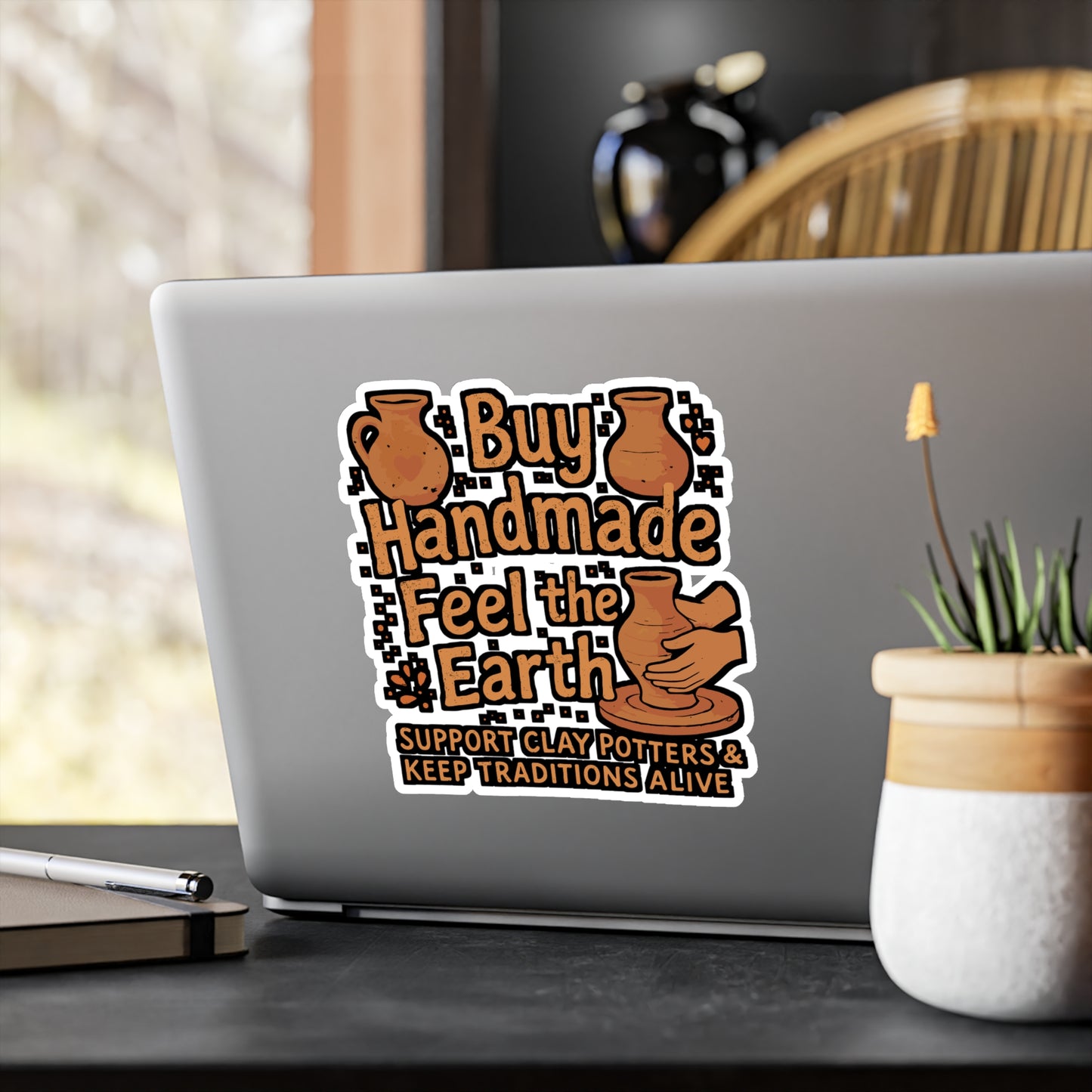 Buy Handmade Feel the Earth – Pottery Sticker for Laptop or Water Bottle | Vinyl Clay Decal, Ceramic Art Lover Gift