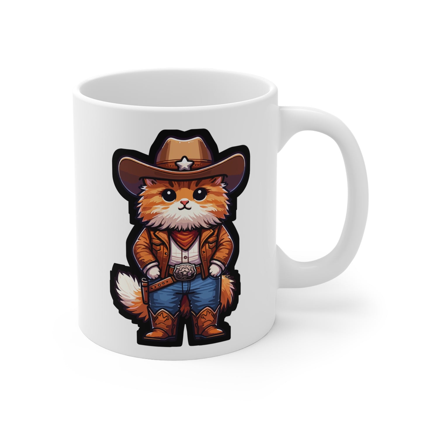 Cowboy Cat - Cowboy Mug for Coffee 11oz. Cowboy Cup, White ceramic, Cat Mug, Western Tea Cup - Cowboy Gift