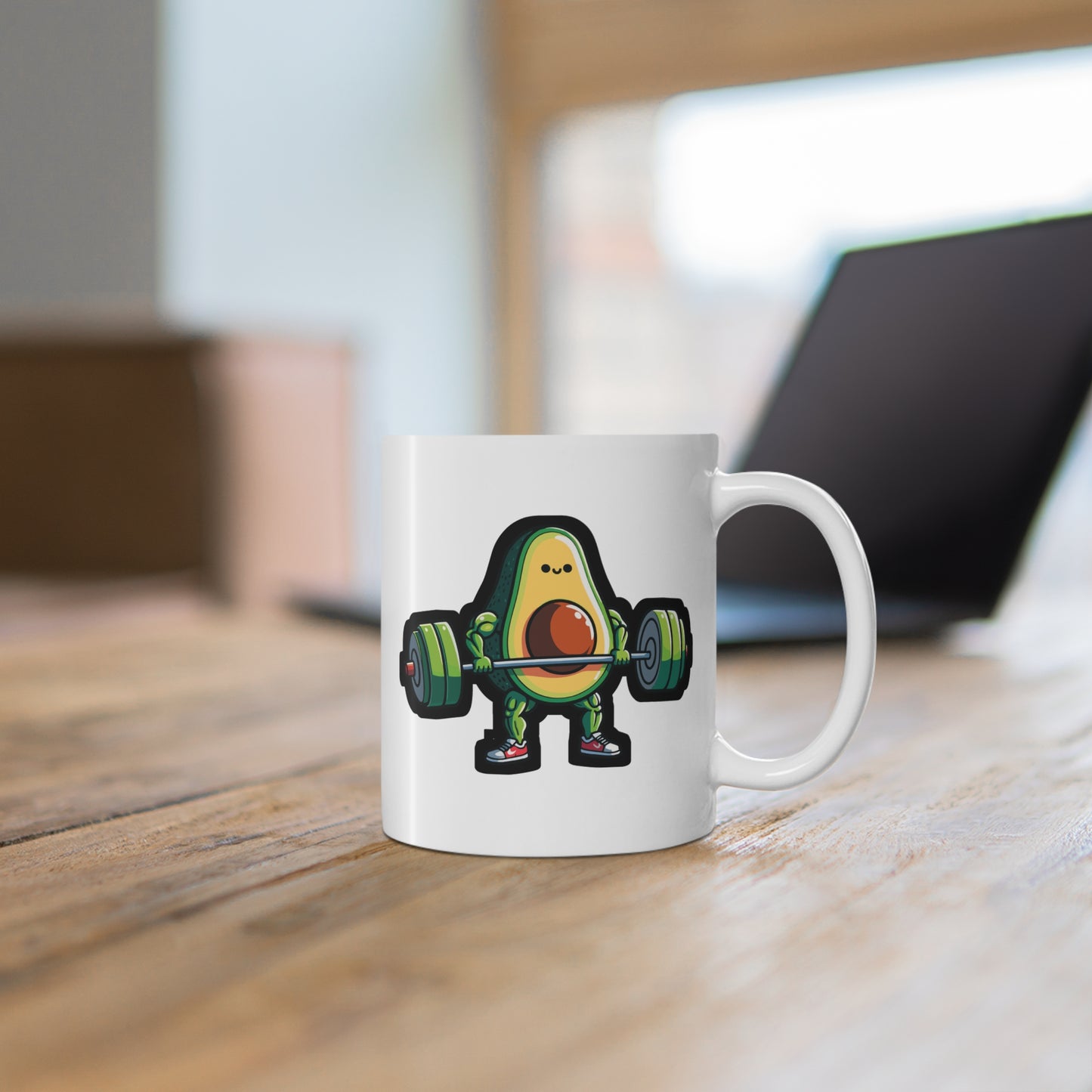 Avocado Weightlifter Bodybuilder - Bodybuilding Mug for Coffee 11oz. Bodybuilding Cup, White ceramic, Weightlifting Mug - Bodybuilding Gift