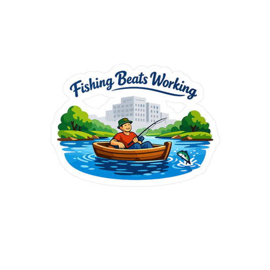 Fishing Sticker "Fishing Beats Working" Waterproof Vinyl Decals for Laptop, Water Bottle, Angling Lake Boating Fun