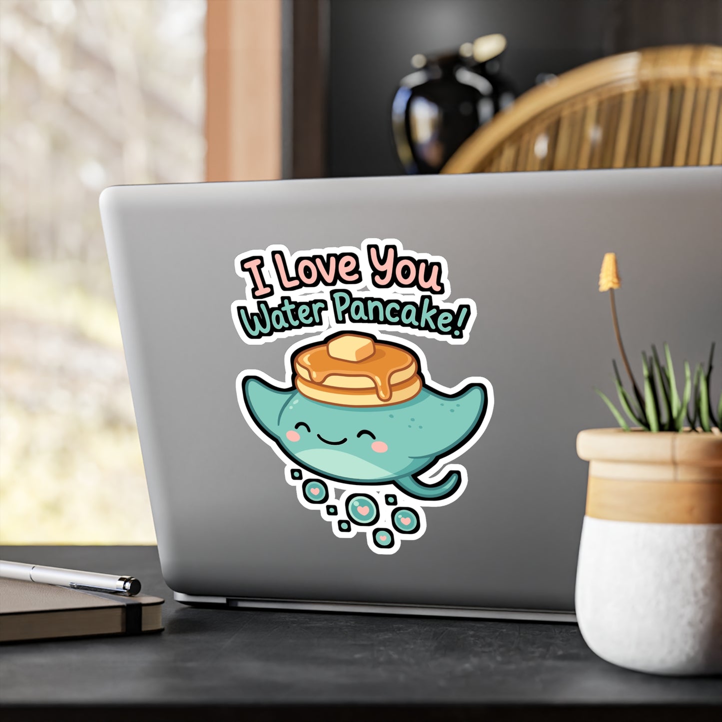 I Love You Water Pancake – Stingray Sticker for Laptop or Water Bottle | Cute Ocean Animal Vinyl Decal Gift