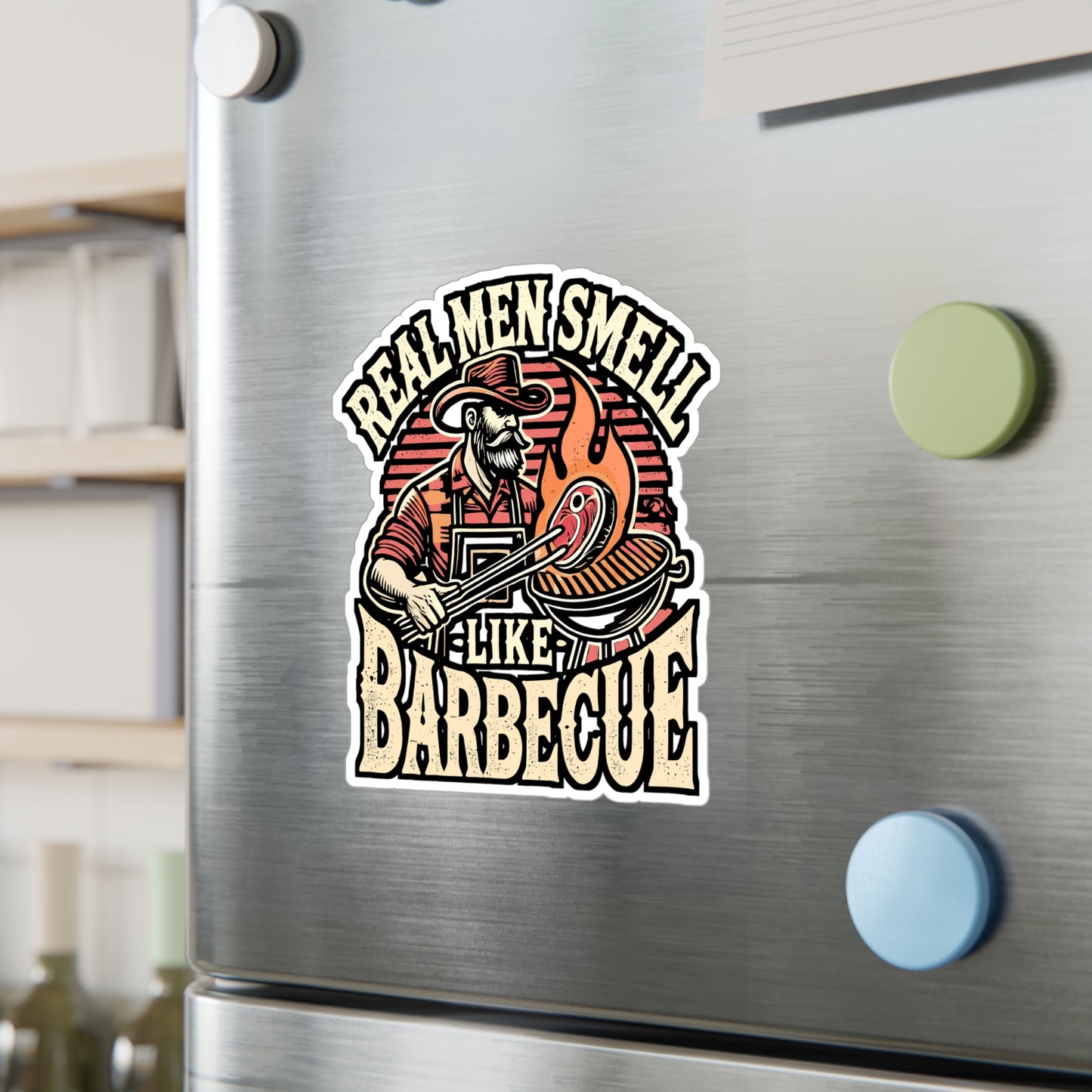 Real Men Smell Like Barbecue – BBQ Sticker for Laptop or Water Bottle | Vinyl Griddler Decal | BBQ Gift for Grill Lovers