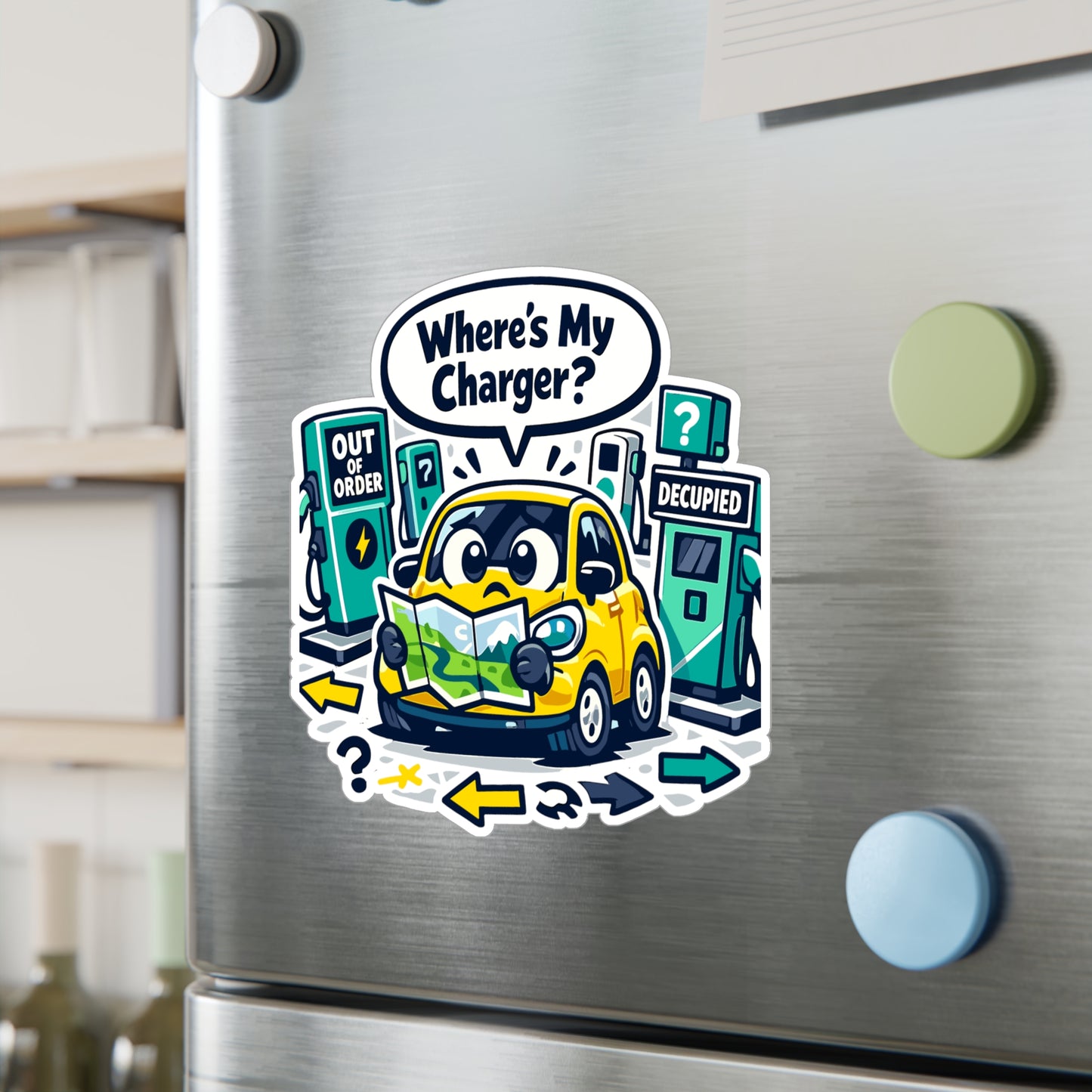 Electric Car Sticker Where’s My Charger? Funny Rechargeable Battery electric vehicle Vinyl decals for Laptop, Water Bottle Waterproof
