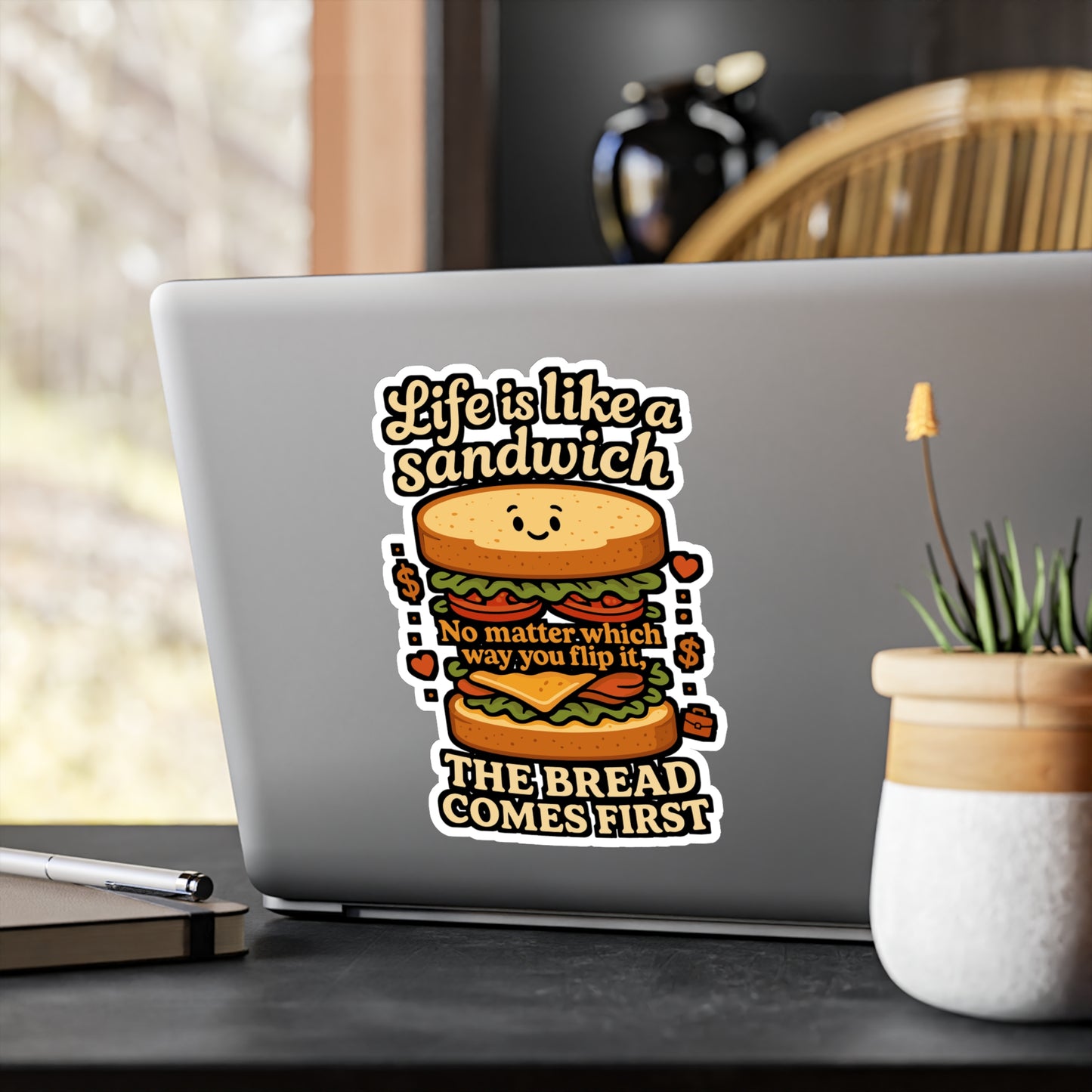 Life Is Like A Sandwich No Matter Which Way You Flip It – Sandwich Sticker for Laptop, Water Bottle, Vinyl Bread Decal, Funny Food Gift
