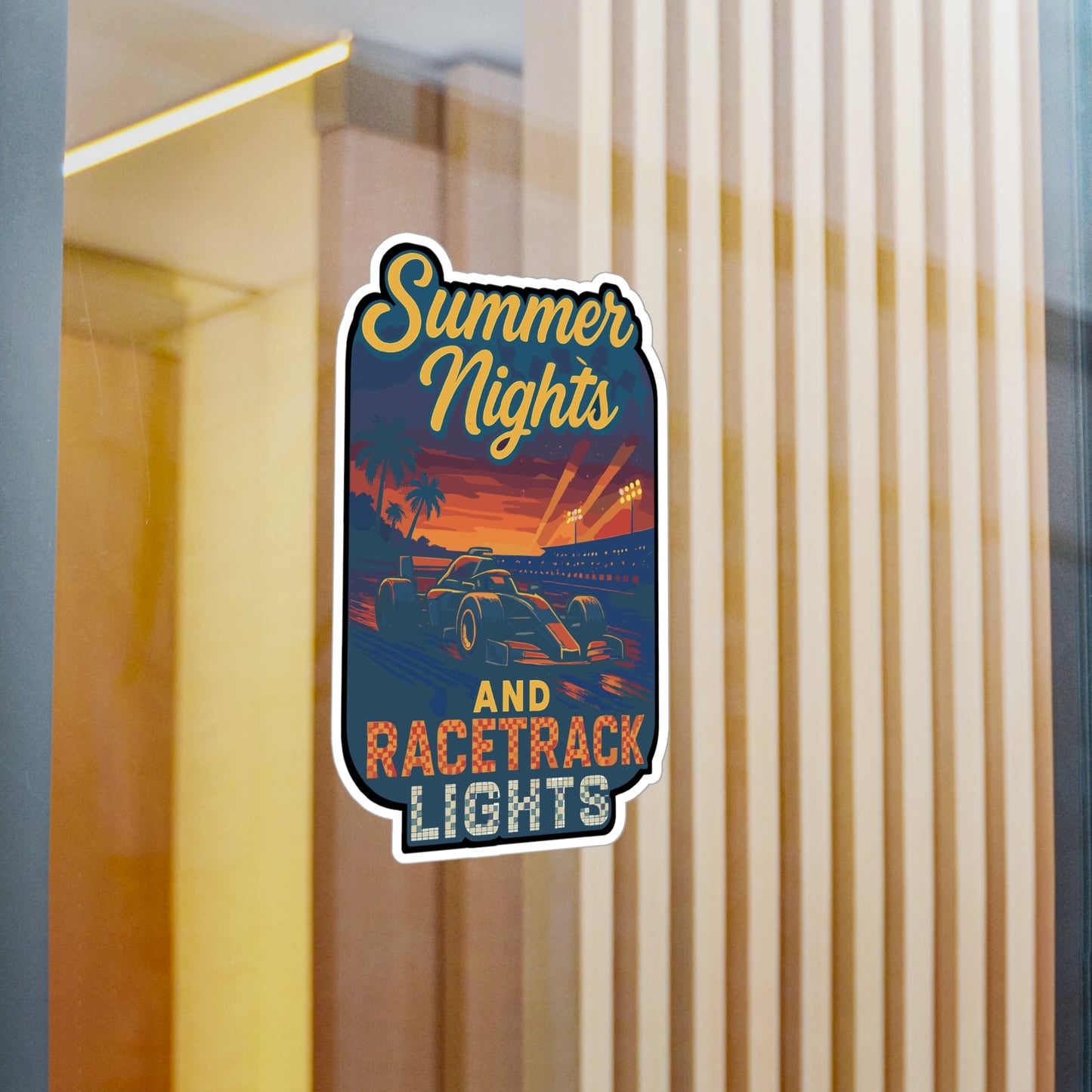 Summer Nights And Racetrack Lights - Racetrack Sticker for Car, Laptop, Water Bottle - Racing Gift for Motorsports Fans