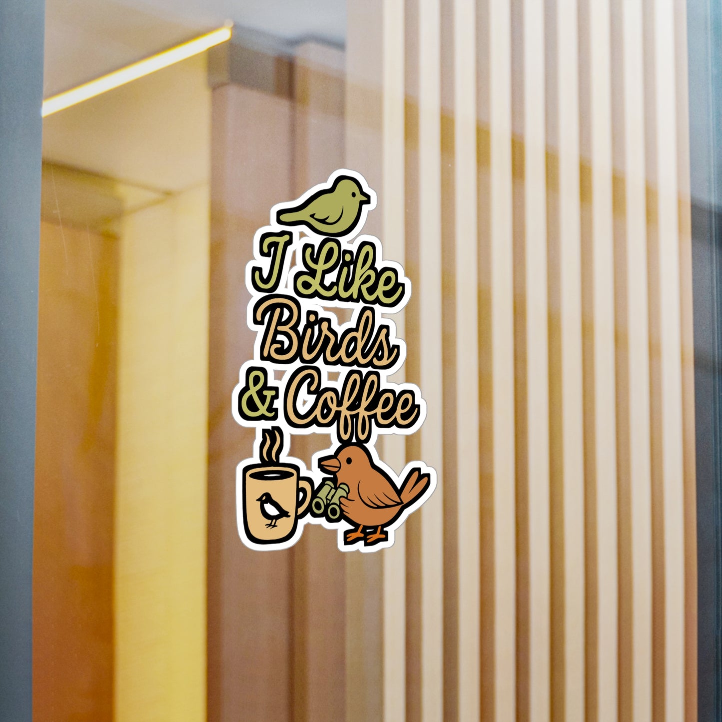 I Like Birds and Coffee – Birdwatcher Sticker for Laptop or Water Bottle | Vinyl Binocular Decal, Ornithology Gift