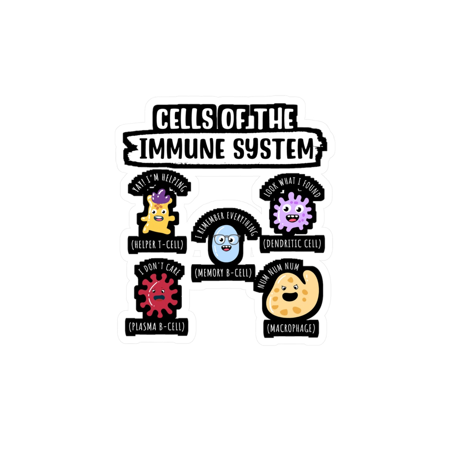 Cells Of The Immune System - Biology Sticker for Laptop Sticker. Water Bottle Sticker, Vinyl Physicist Decal - Biology Gift