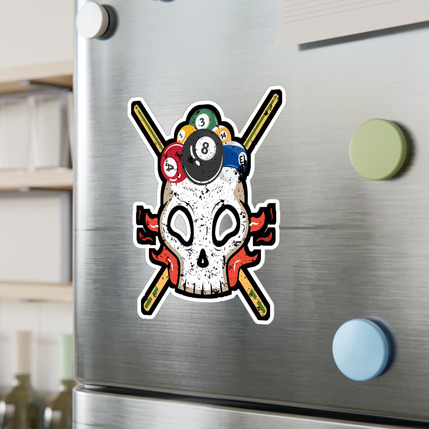 Skull with Biilierd Balls - Billiards Sticker for Laptop Sticker. Water Bottle Sticker, Vinyl Pool Decal - Billiards Gift
