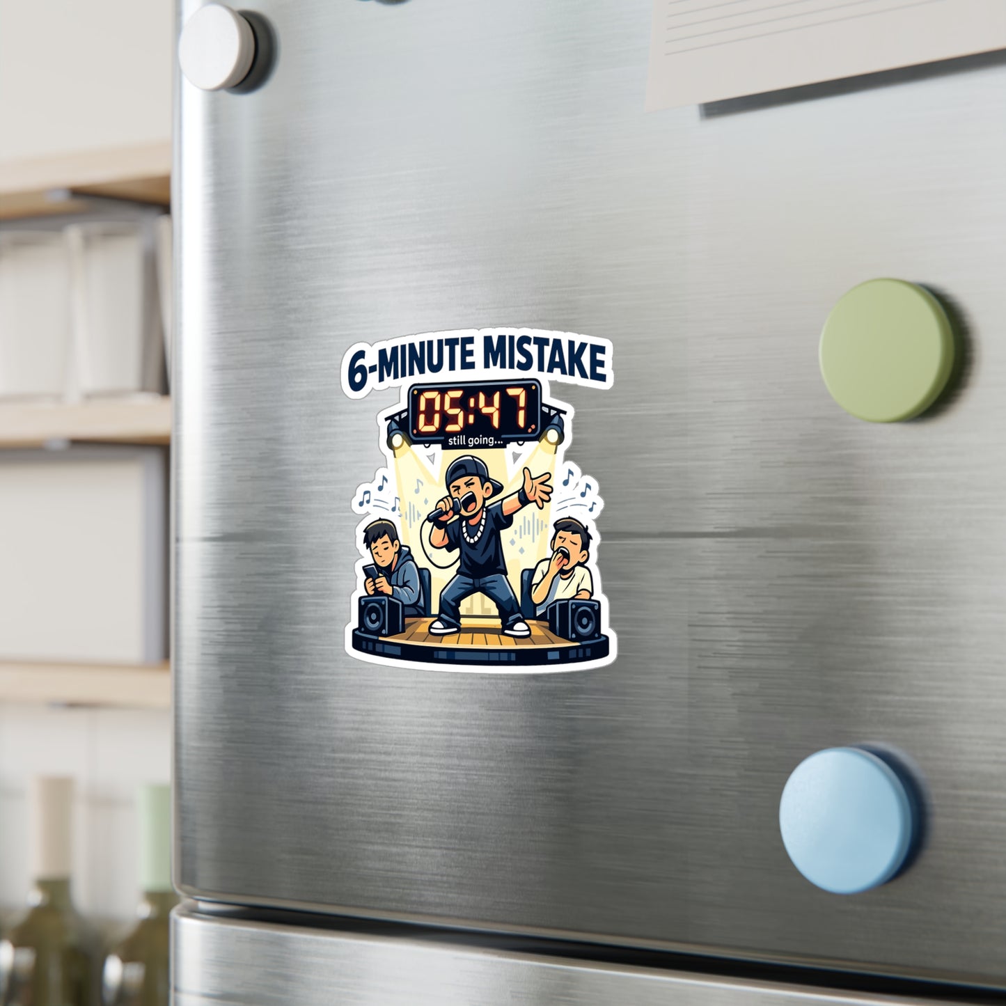Karaoke Sticker "6-minute mistake" Funny Decals for Laptop or Water Bottle, Waterproof Vinyl Music Beer Booze Design