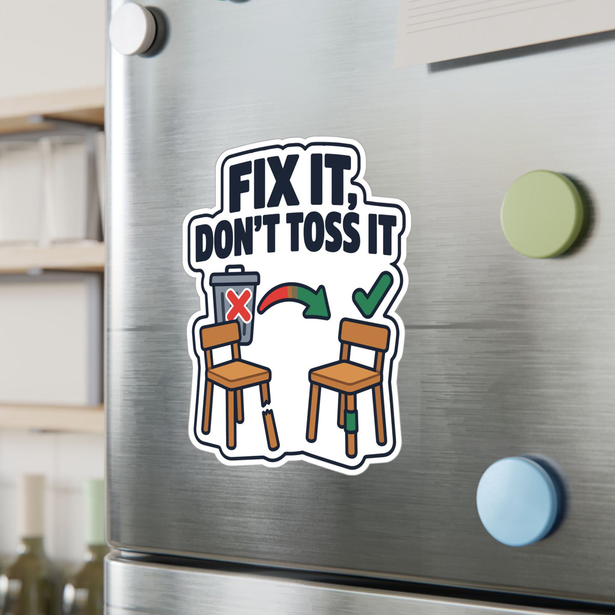 Upcycling Sticker - Fix It, Don’t Toss It - Recycling Art Decals Celebrating Sustainability for Laptop and Water Bottle