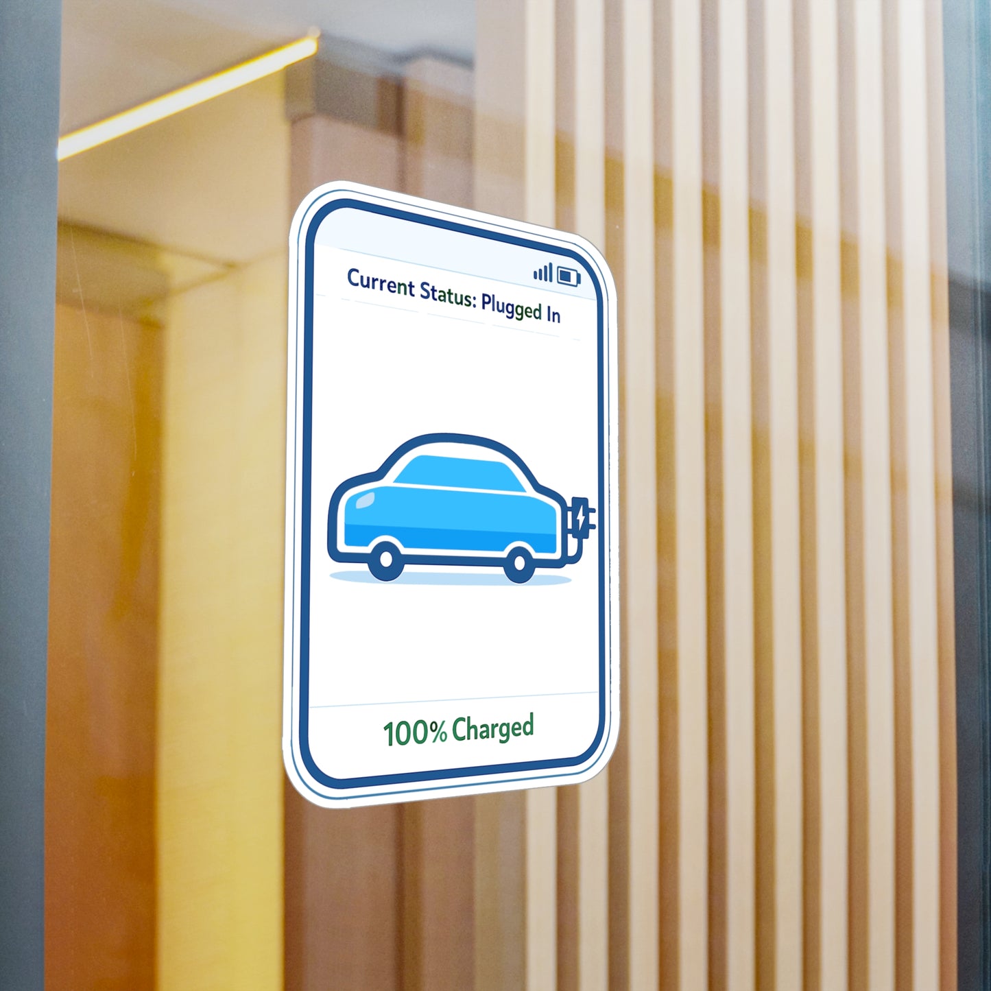 Electric Car Sticker "Current Status: Plugged In" – Waterproof Vinyl decals for Laptop, Water Bottle, Electric Vehicle Rechargeable Battery