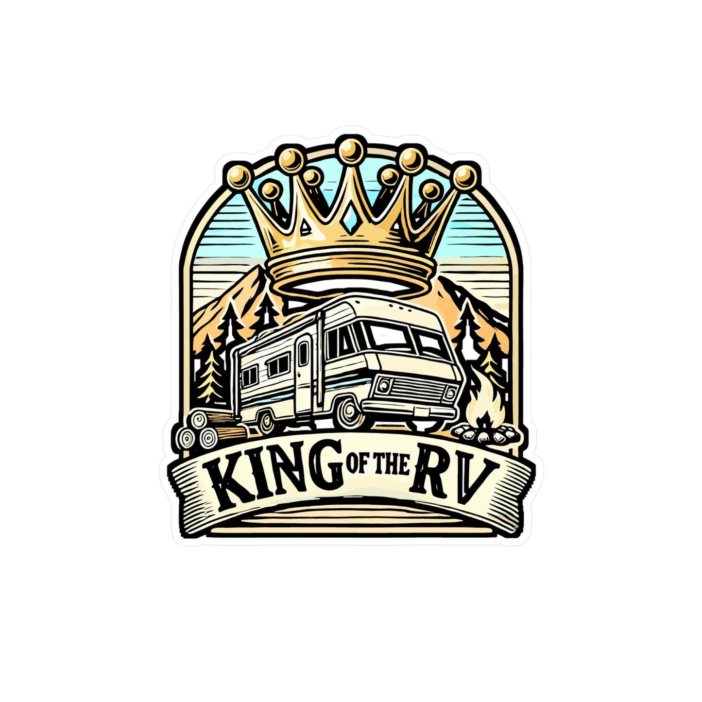 King of the RV – Vinyl Camping Decal for Car Window, Laptop & Water Bottle | RV Gift, Campfire Sticker, Outdoor Adventure