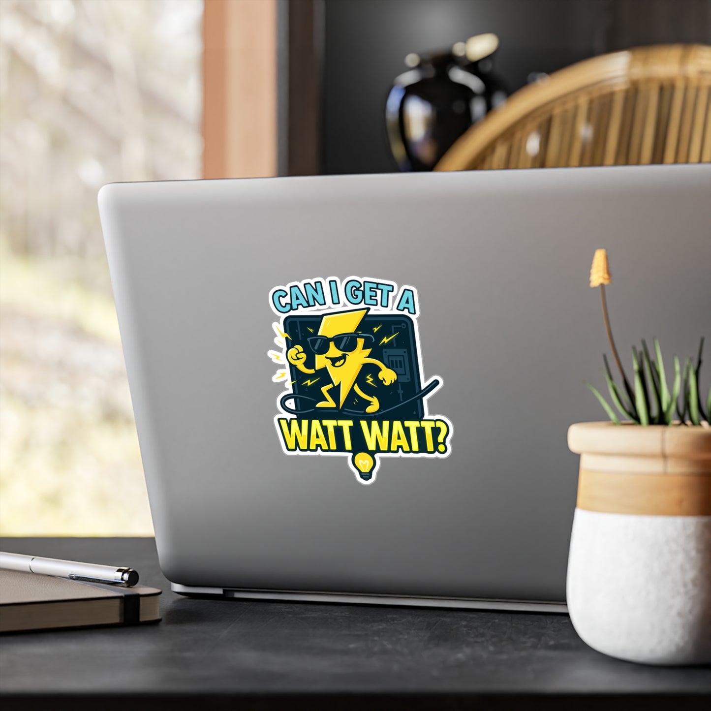 Can I Get A Watt Watt - Electrician Sticker for Toolboxes, Laptops, Funny Gift for Electricians and Technicians