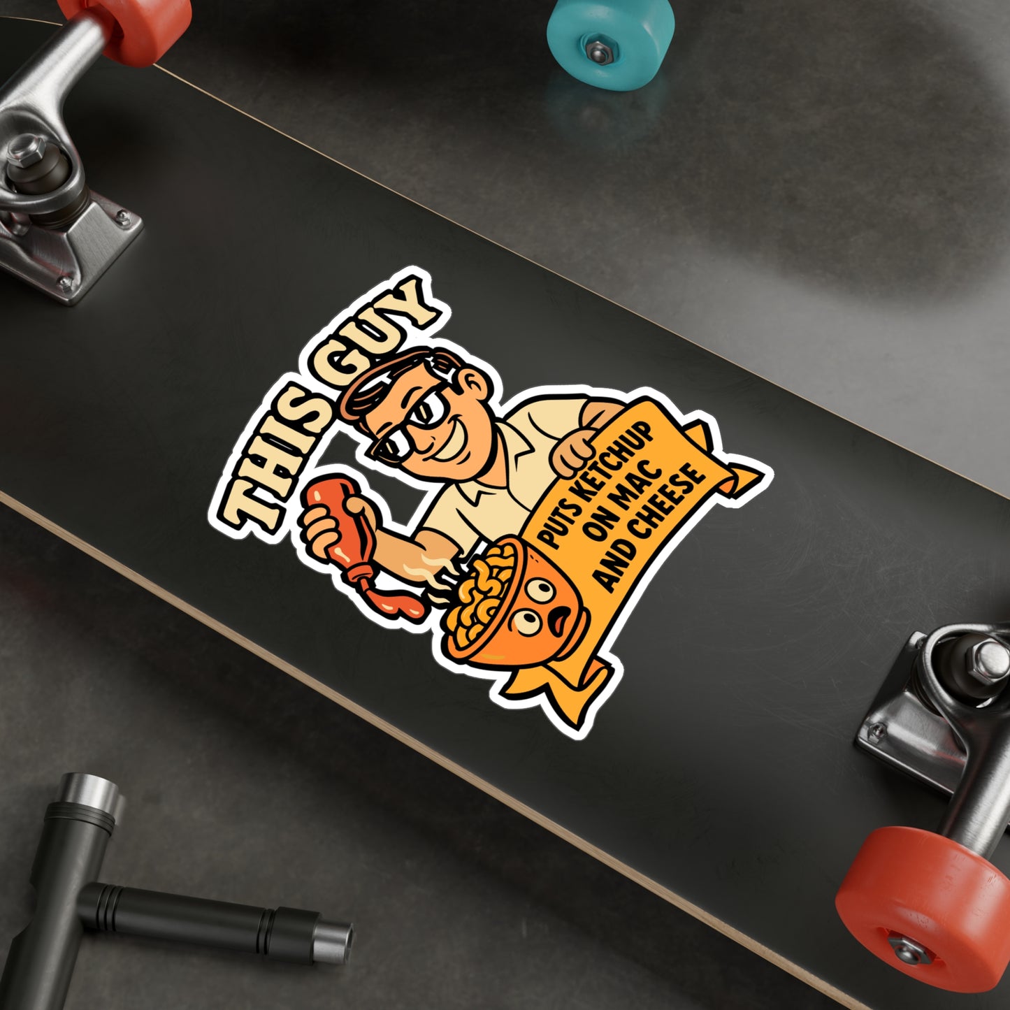 This Guy Puts Ketchup On Mac And Cheese – Funny Macaroni Sticker for Laptop or Water Bottle | Vinyl Food Decal, Gag Gift for Cheese Lovers
