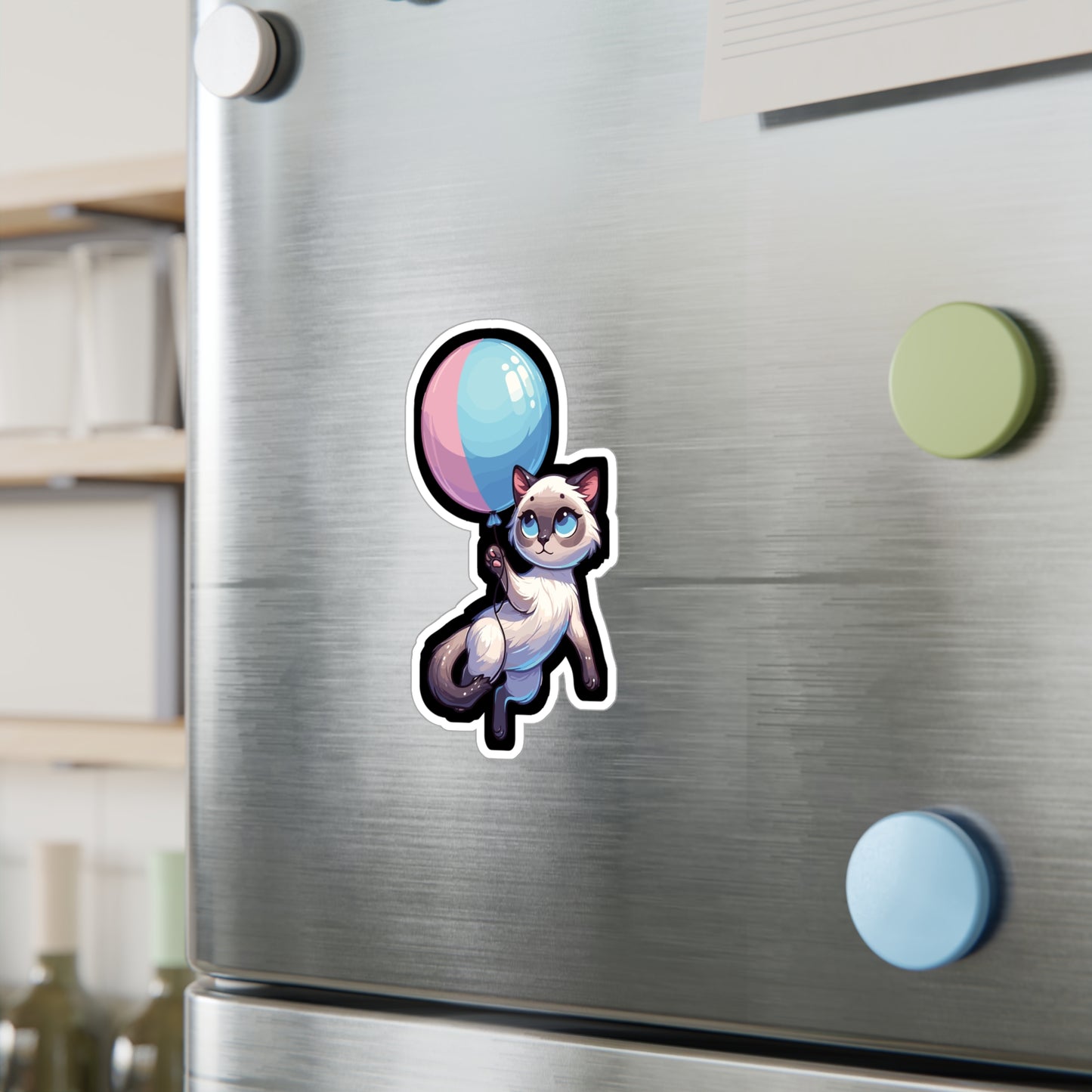 Cat with Balloon - Cat Sticker for Car Window Wall Laptop Sticker. Water Bottle Sticker, Vinyl Balloon Decal, Floating Sticker - Cat Gift