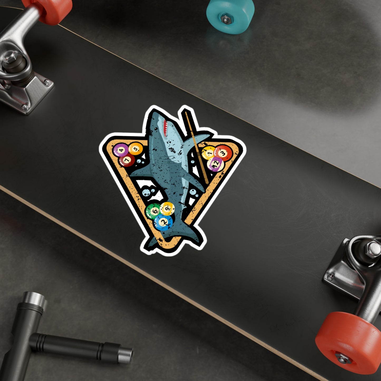 Shark Playing Billiards - Billiards Sticker for Laptop Sticker. Water Bottle Sticker, Vinyl Pool Decal - Billiards Gift