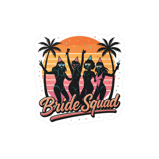 Retro Sticker Bride Squad 1980s Sunset Orange Decals for Laptop, Water Bottle, Waterproof Vinyl Bridal Party Gift