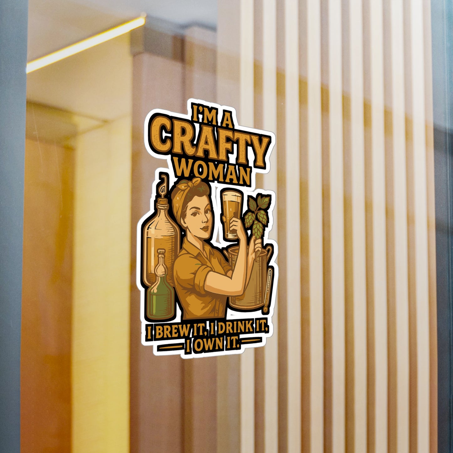 I'm A Crafty Woman - Home Brew Sticker - Waterproof Decal for Laptop, Water Bottle - Gift for Women, Crafters, Brewing Enthusiasts