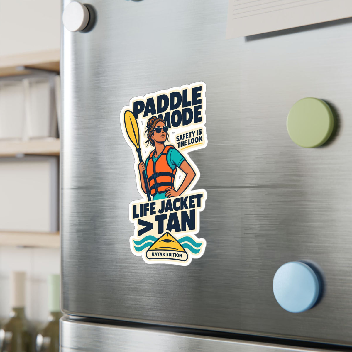 Kayak Sticker - Life Jacket Over Tan Design for Kayaking and Rowing Fans, Kayaker Decals for Laptop or Water Bottle