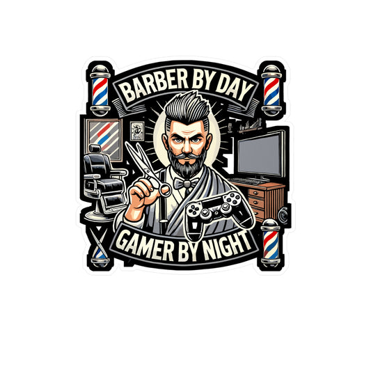 Barber By Day Gamer By Night - Barber Sticker for Laptop Sticker. Water Bottle Sticker, Vinyl Gamer Decal - Barber Gift
