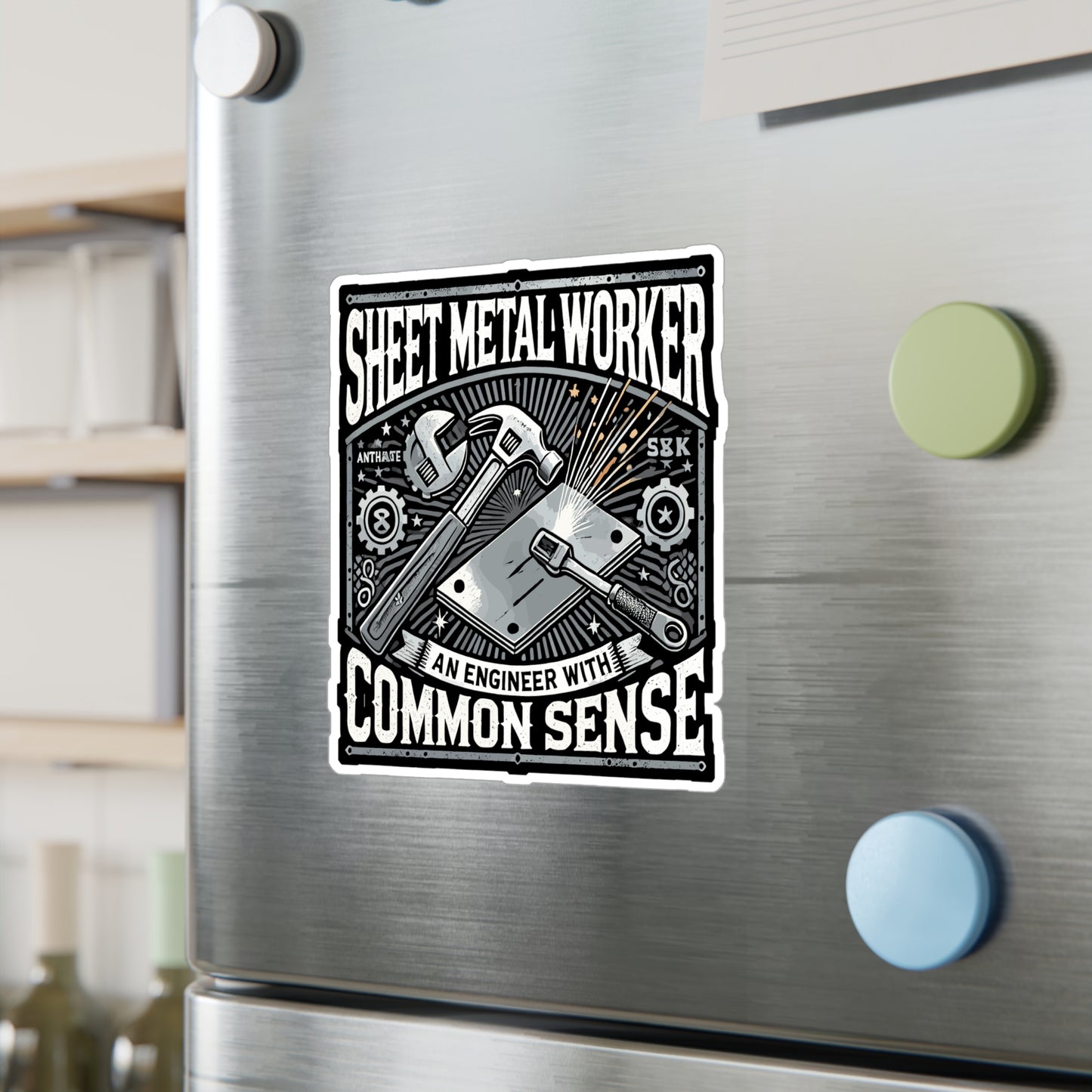 Sheet Metal Worker An Engineer With Common Sense - Sheet metal worker Sticker for Laptop Sticker. Water Bottle Sticker, Vinyl Engineering Decal - Sheet metal worker Gift