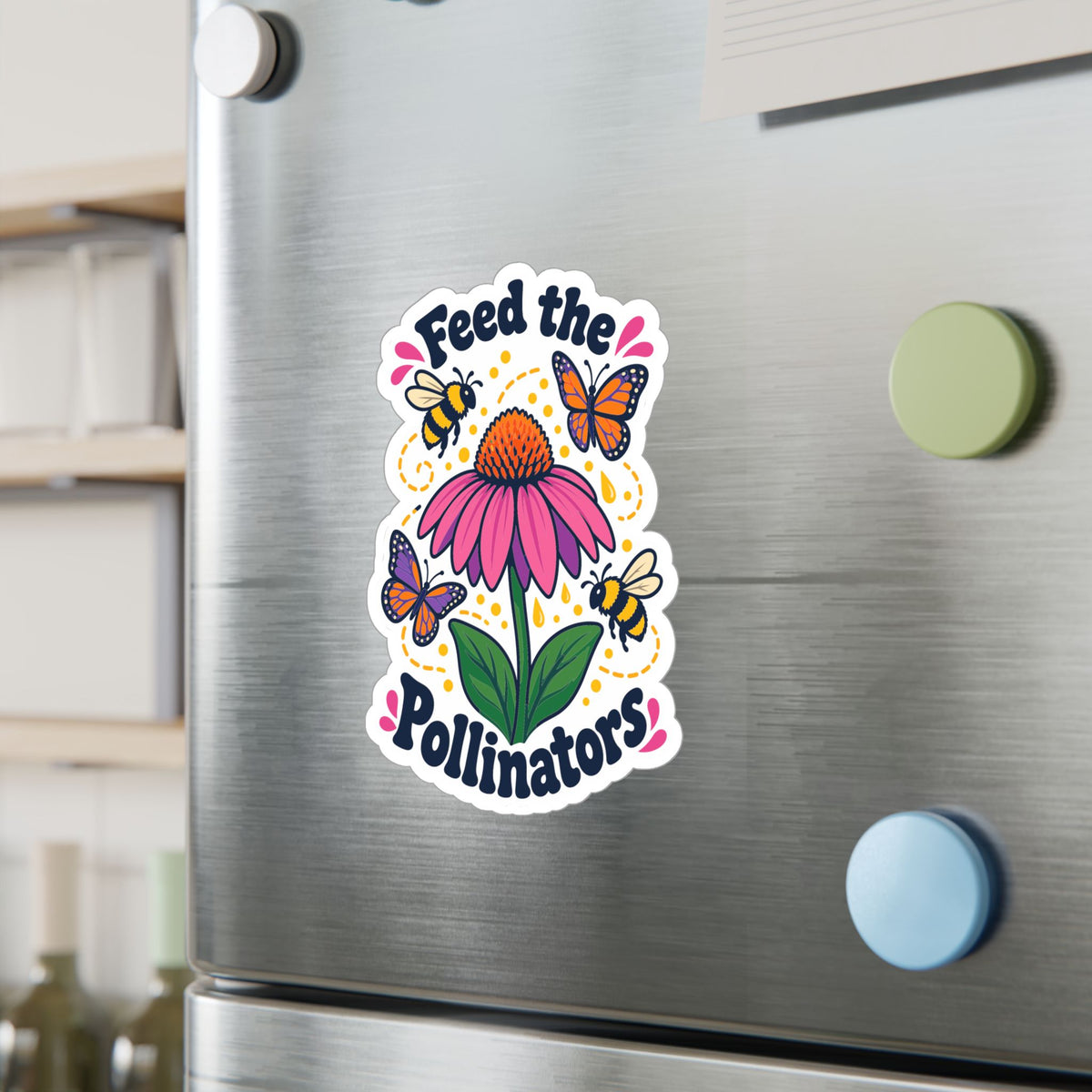 Plants Sticker - Feed The Pollinators Dandelion Design, Nature-Inspired Decals for Laptop and Water Bottle, Friendship Gift