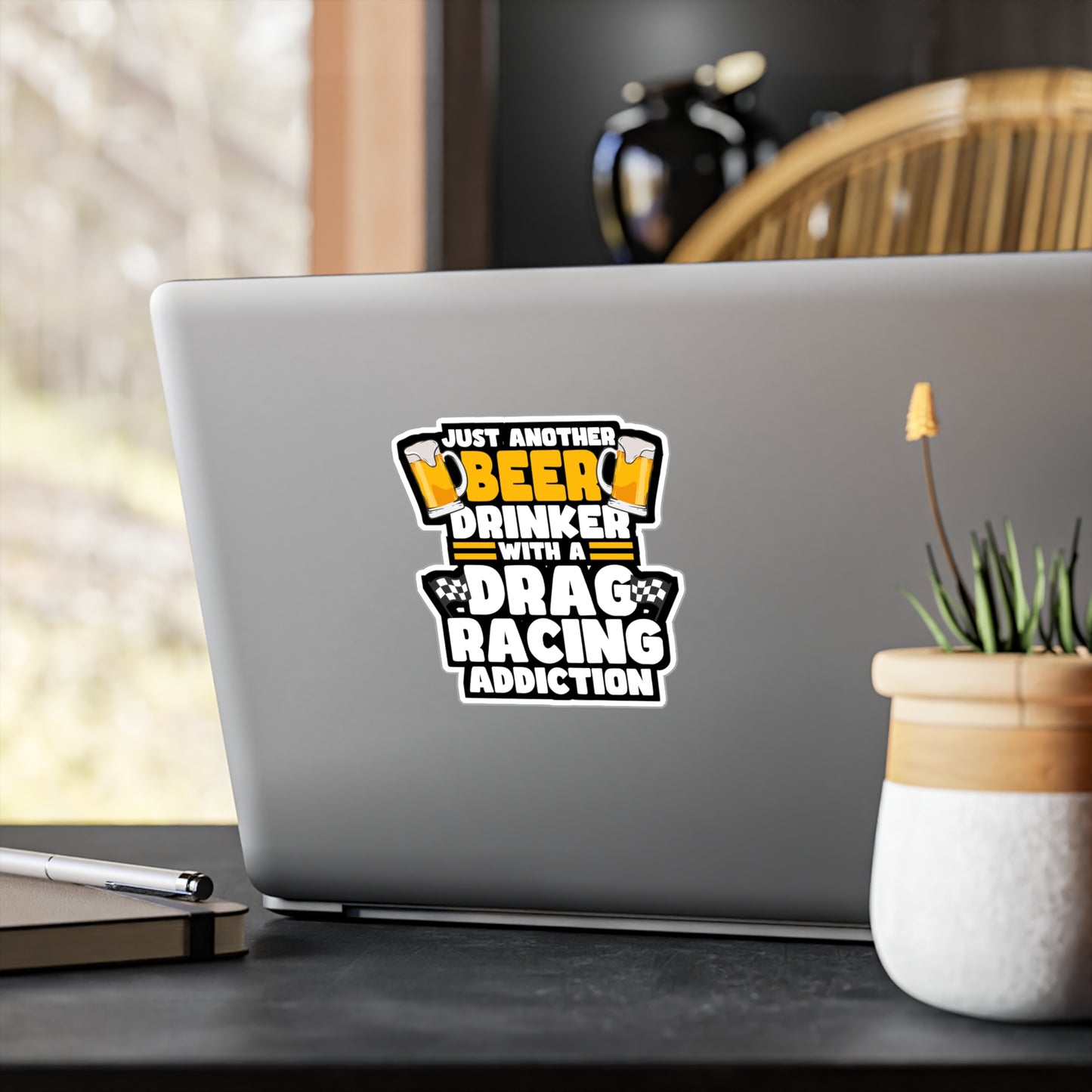 Just Another Beer Drinker With A Drag Racing Addiction - Drag-racing Sticker for Laptop Sticker. Water Bottle Sticker, Vinyl Strip Decal - Drag-racing Gift
