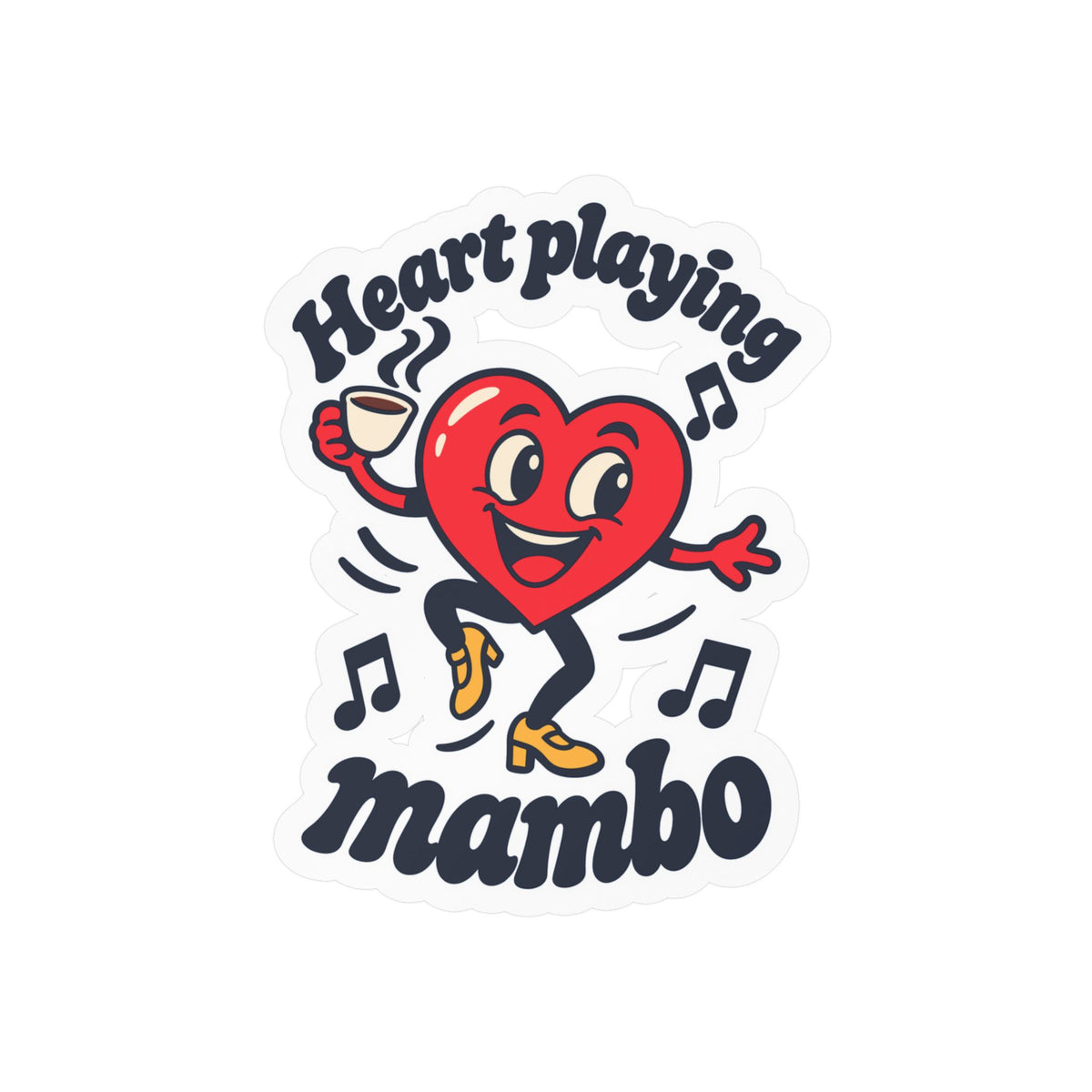 Cartoon Sticker Heart Playing Mambo - Espresso and Music Design Decals for Laptop and Water Bottle