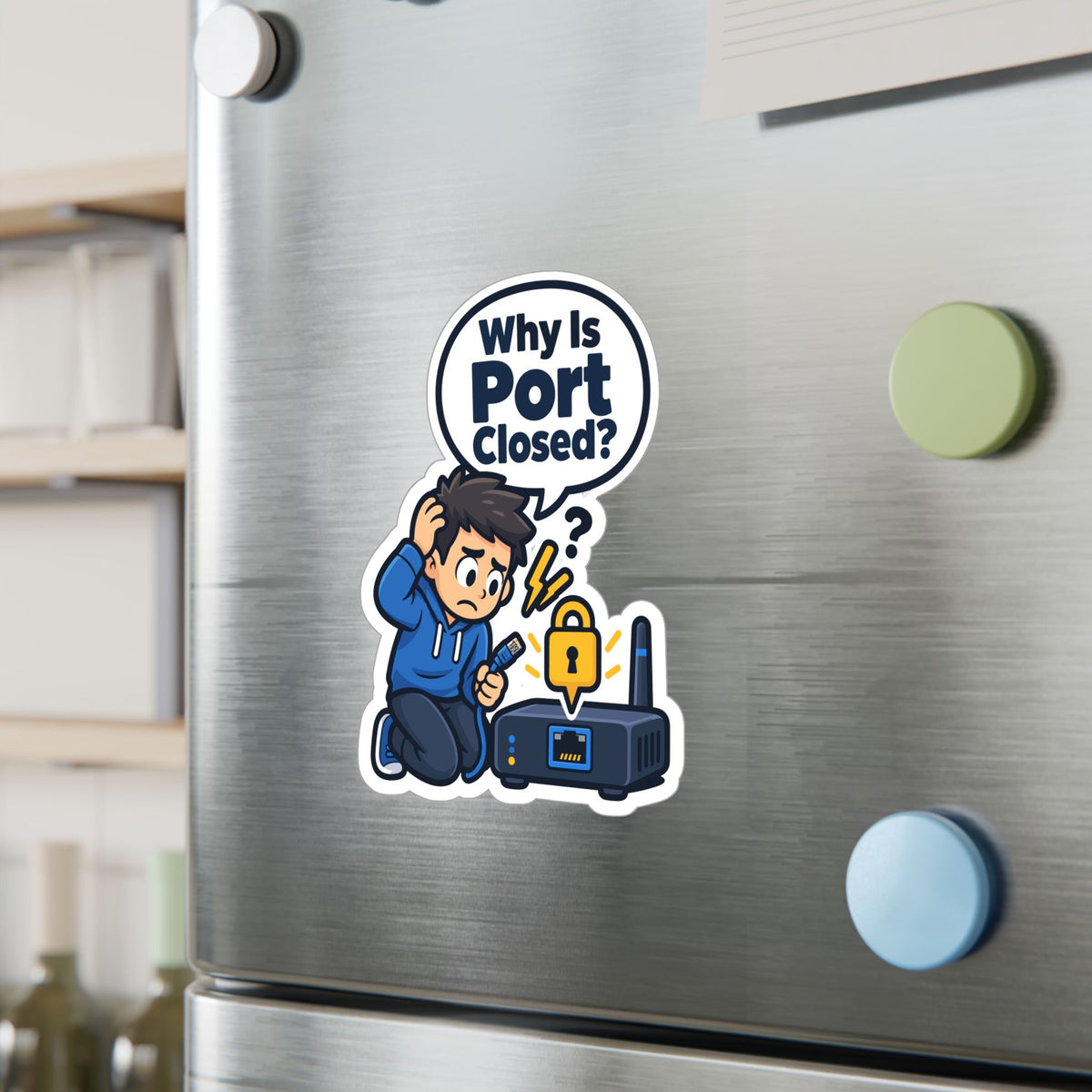 Tech Sticker - Why Is Port Closed - A Bandage for Your Reboot Button, Funny Decals for Laptop and Water Bottle