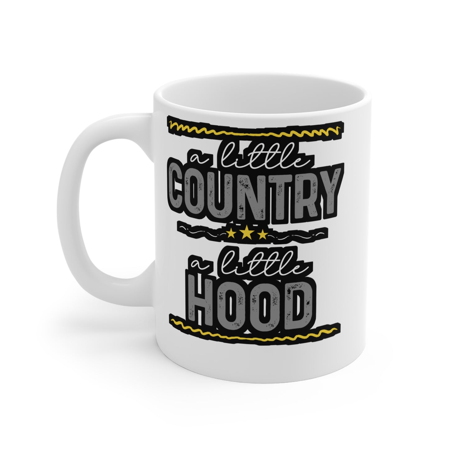 A Little Country A Little Hood - Cowboy Mug for Coffee 11oz. Cowboy Cup, White ceramic, Rodeo Mug, Buck-off Tea Cup - Cowboy Gift