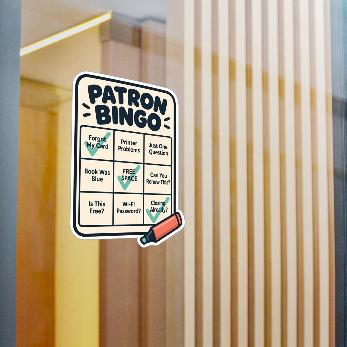 Librarian Sticker - Patron Bingo with a Fabulous Magical Unicorn, Decals for Laptop and Water Bottle