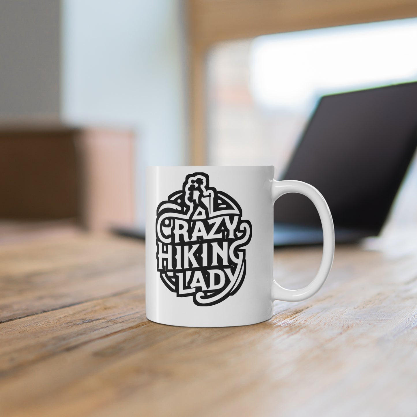 Crazy Hiking Lady  - Hiking Mug for Coffee 11oz. Hiking Cup, White ceramic, Hiker Mug, Backpacker Tea Cup - Hiking Gift