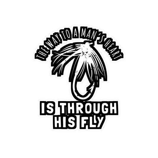 The Way To A Man's Heart is Through His Fly - Fly-fishing Sticker for Laptop Sticker. Water Bottle Sticker, Vinyl Angling Decal - Fly-fishing Gift