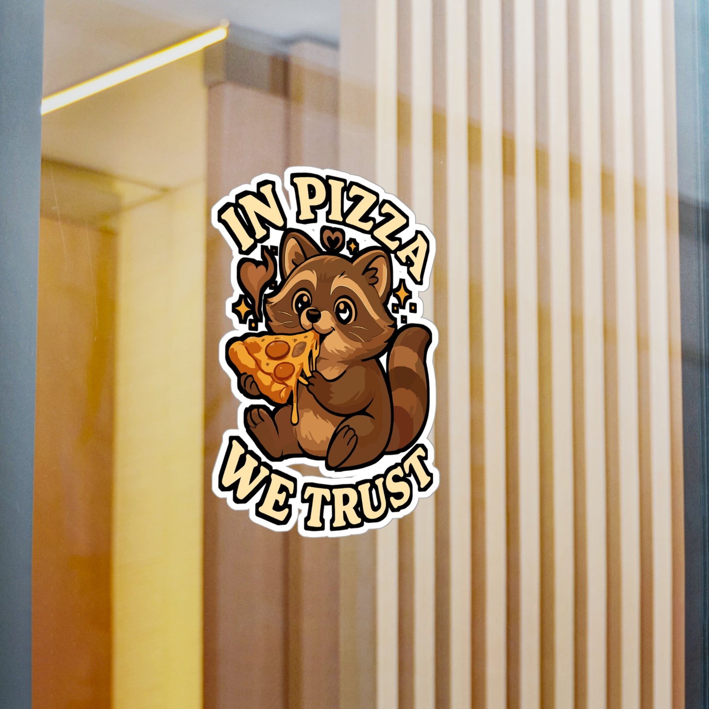 Raccoon Sticker – Cute Raccoon Enjoying Cheesy Pizza Decals, Vinyl Waterproof Steam Pizza Cheese Design for Laptop, Water Bottle