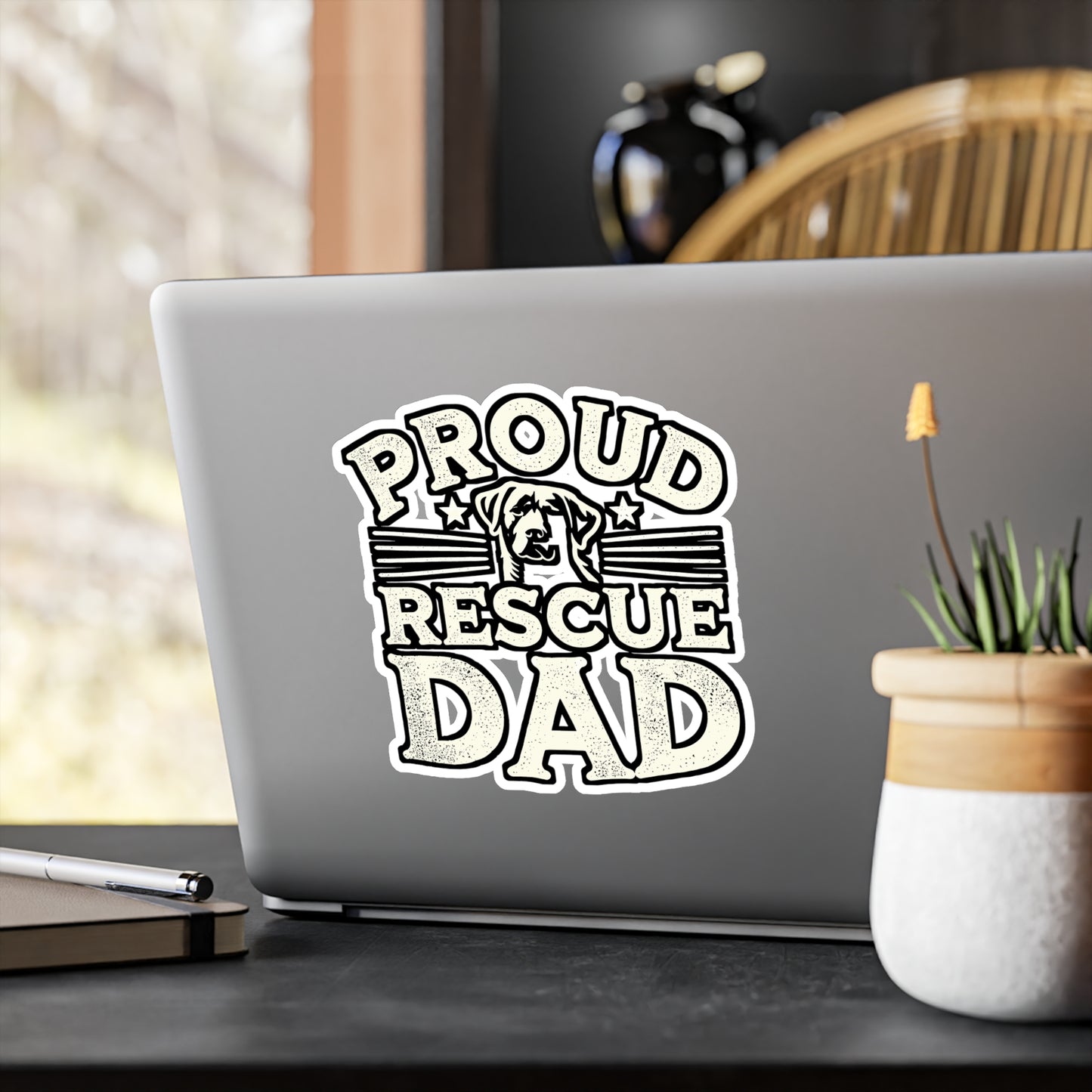 Proud Rescue Dad – Dog Rescuer Sticker | Vinyl Decal for Laptop or Water Bottle | Animal Rights Gift for Men