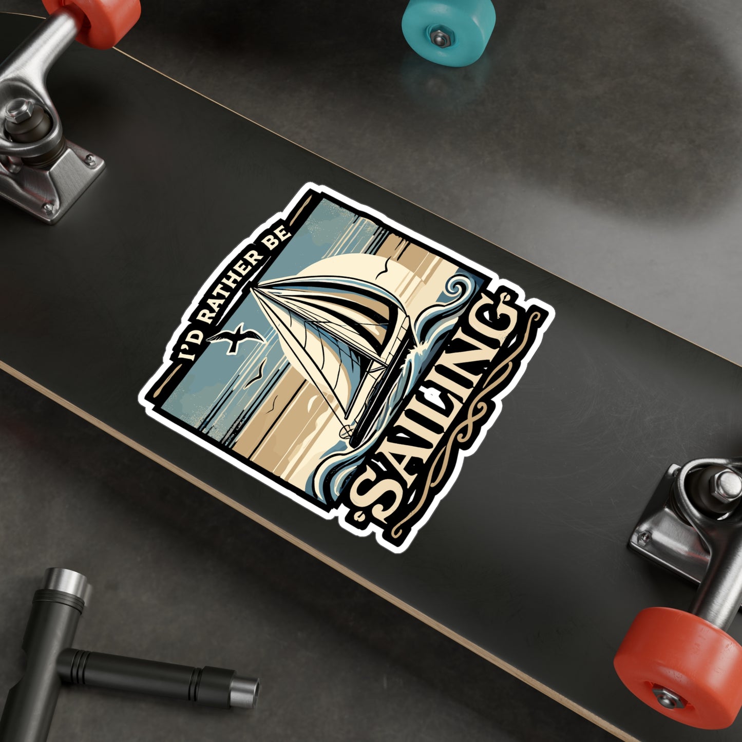 I'd Rather Be Sailing - Sailing Sticker for Laptop Sticker. Water Bottle Sticker, Vinyl Boating Decal - Sailing Gift