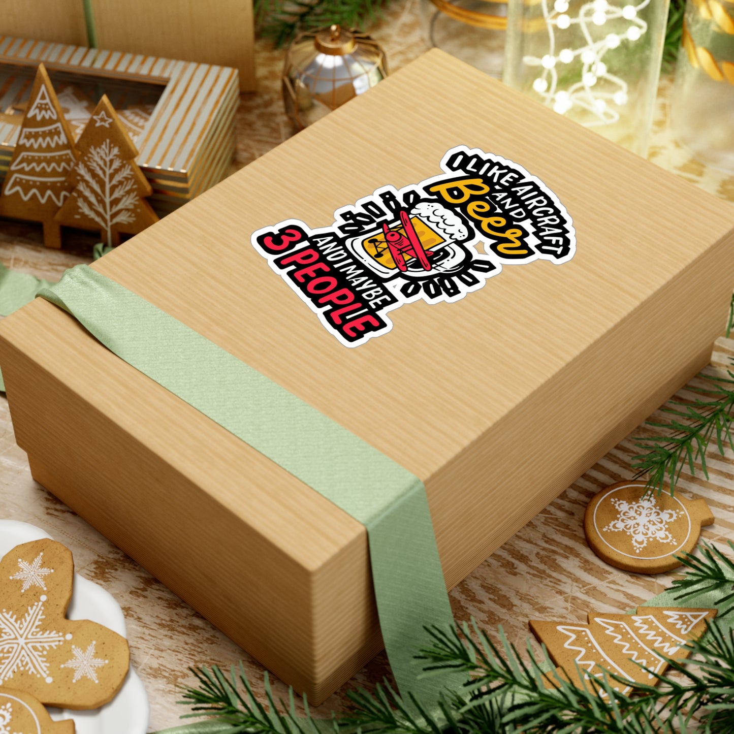 I Like Aircraft And Beer And Maybe 3 People - Airplane-mechanic Sticker for Laptop Sticker. Water Bottle Sticker, Vinyl Beer Decal - Airplane-mechanic Gift