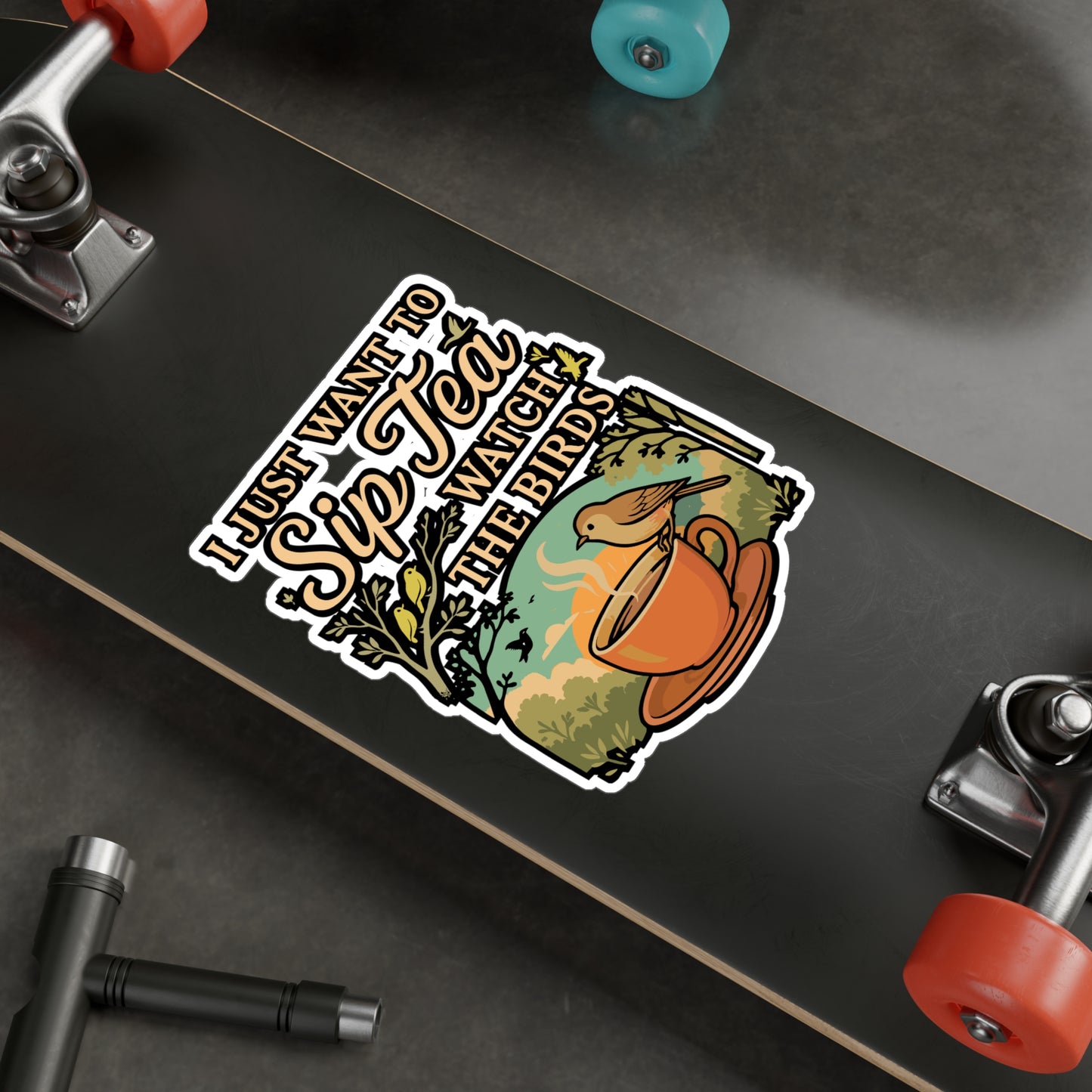 I Just Want To Sip Tea And Watch The Birds – Birdwatcher Sticker for Laptop or Water Bottle | Vinyl Binocular Decal, Bird Lover Gift