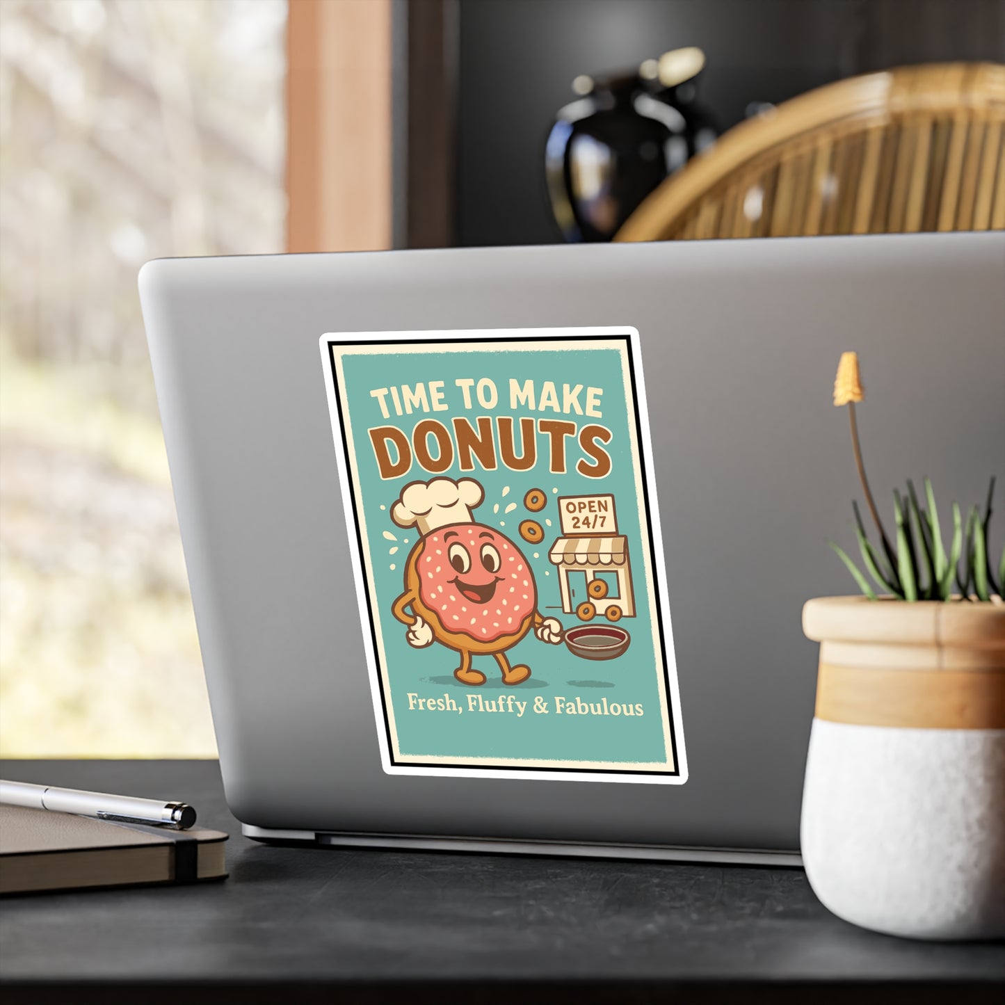 Time To Make Donuts - Donut Sticker for Laptop, Water Bottle - Gift for Donut Lovers, Office, Students, Cute Food Design