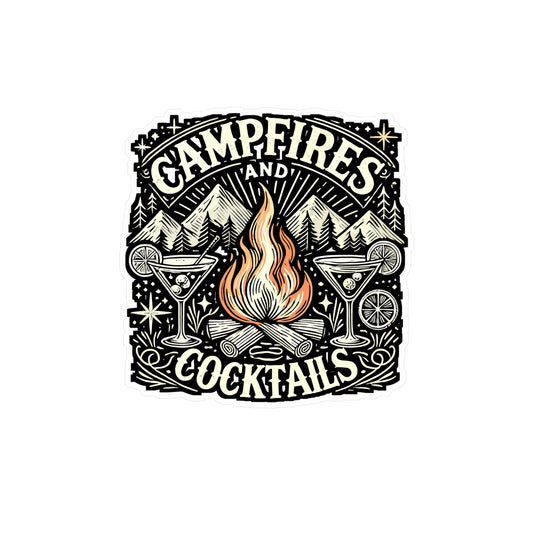 Campfires and Cocktails – Vinyl Sticker for Laptop or Water Bottle | Camping & Cocktail Lover Gift