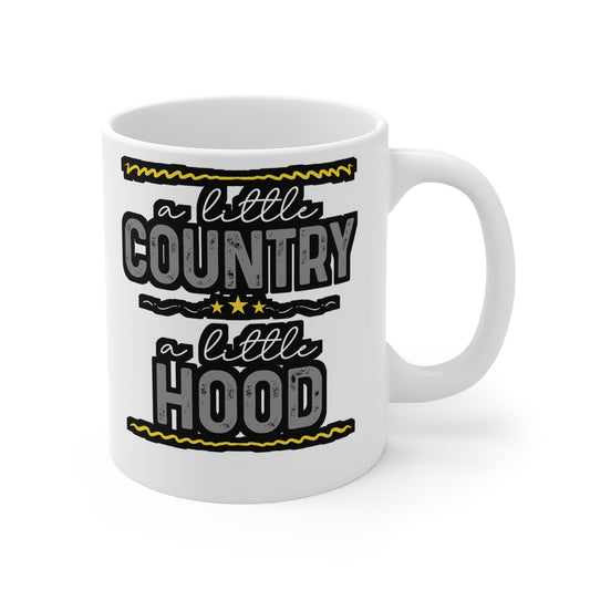 A Little Country A Little Hood - Cowboy Mug for Coffee 11oz. Cowboy Cup, White ceramic, Rodeo Mug, Buck-off Tea Cup - Cowboy Gift