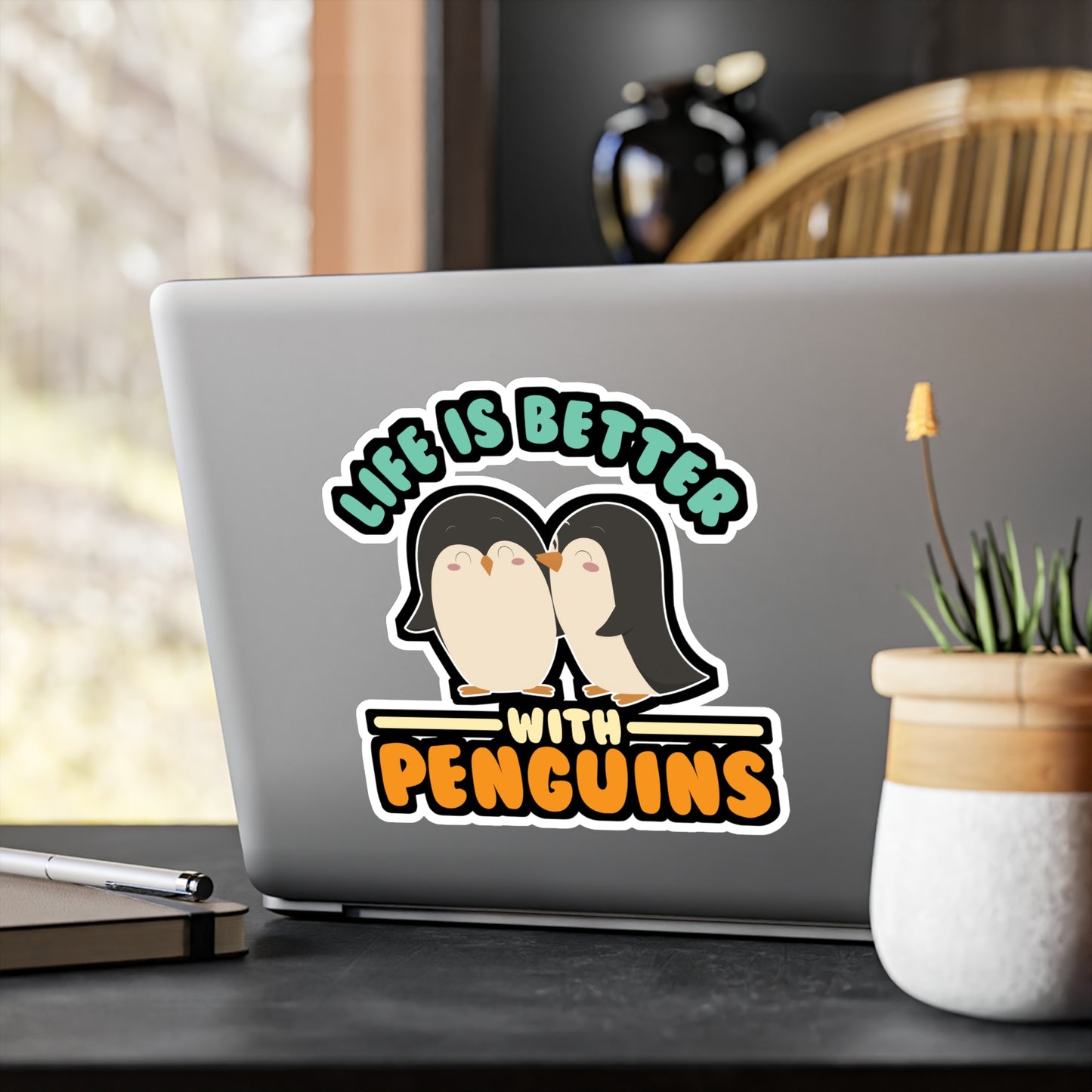 Life Is Better With Penguins - Penguin Sticker for Laptop Sticker. Water Bottle Sticker, Vinyl Small Decal - Penguin Gift