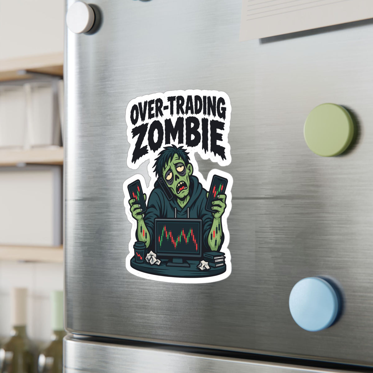 Day Trading Sticker - Over-Trading Zombie Design for Stock Market and Forex Traders, Laptop and Water Bottle Decals